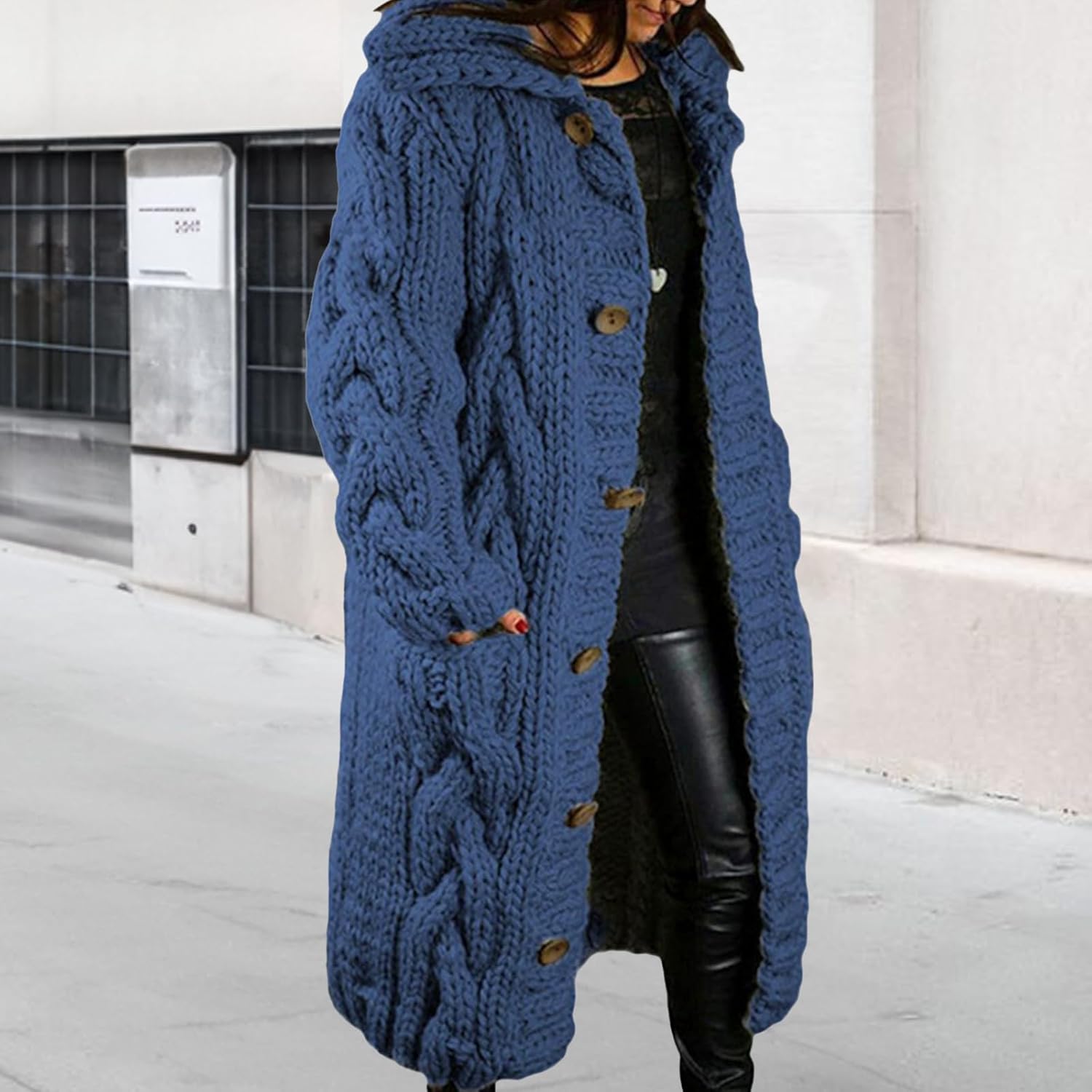 Long Cardigan Sweaters for Womens Fall Cable Knit Casual Coats Long Sleeve Button Open Front Winter Plus Size Sweater - Image 2