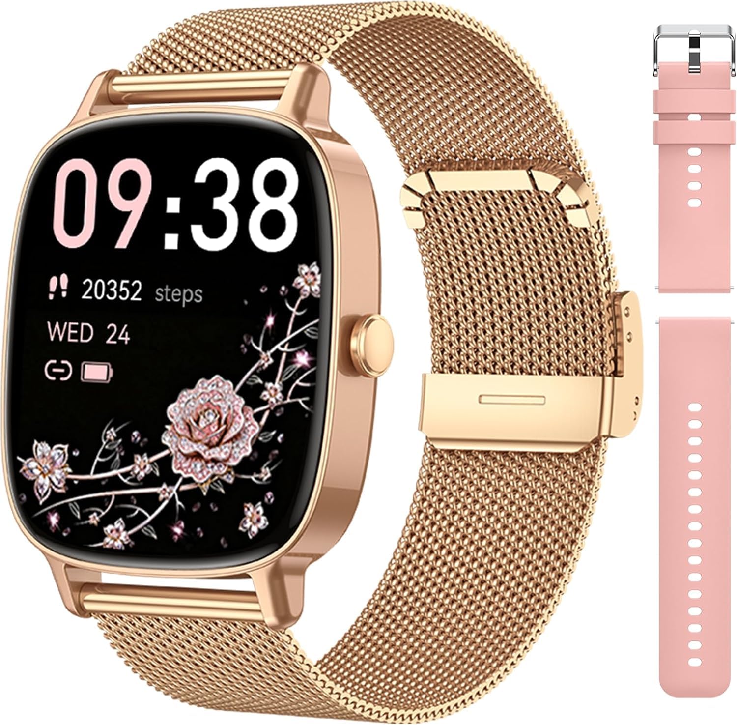Smartwatch Donna,2 Cinturini,Risposta/Effettuazione Chiamate,Schermo Ultra Nitido1.85'' HD,Fitness Tracker Frequenza Cardiaca/Sonno/SpO2,Compatibile IOS/Android,120+Modalità Sportive,IP68 Dorato