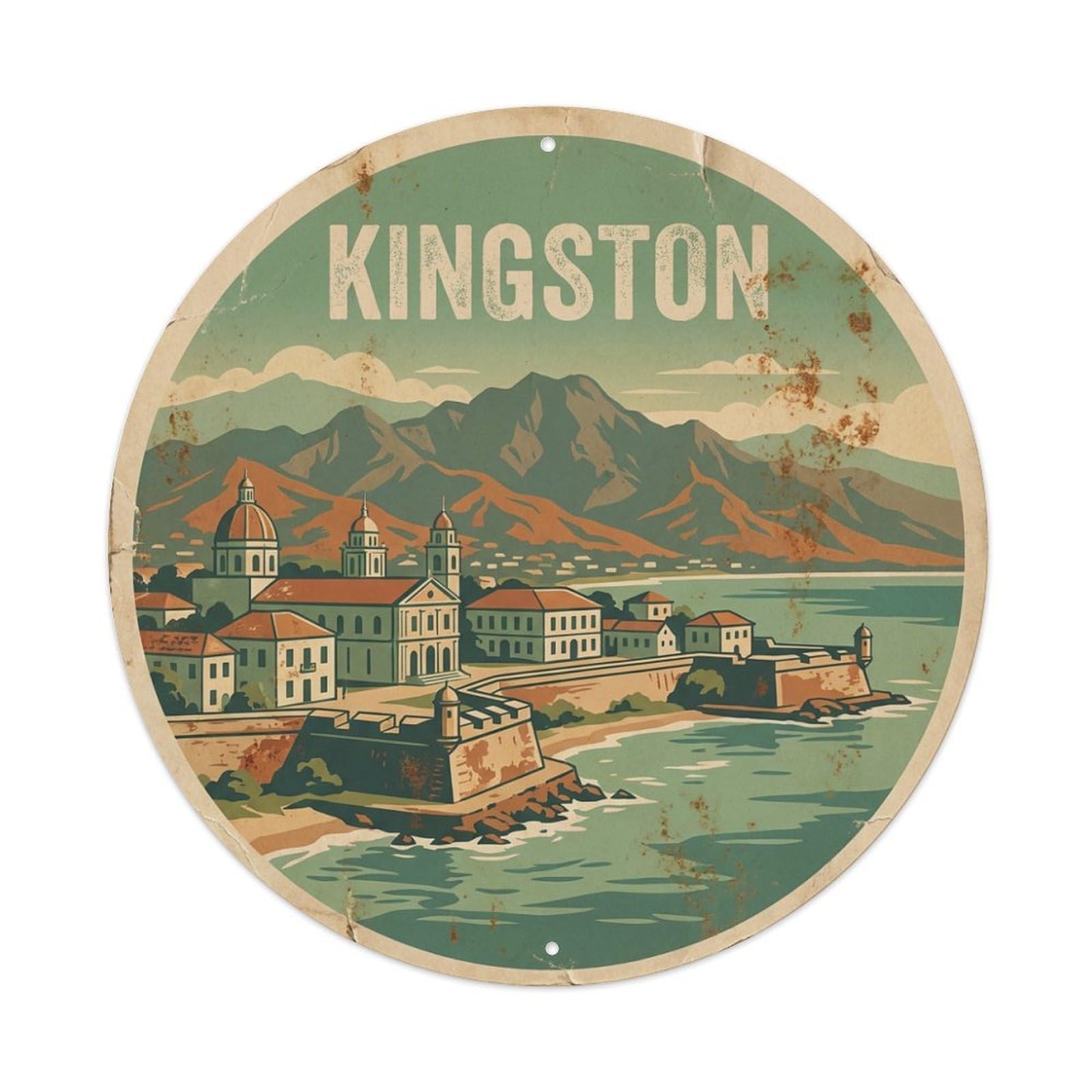 Vintage Travel Jamaica Kingston Metal Tin Sign