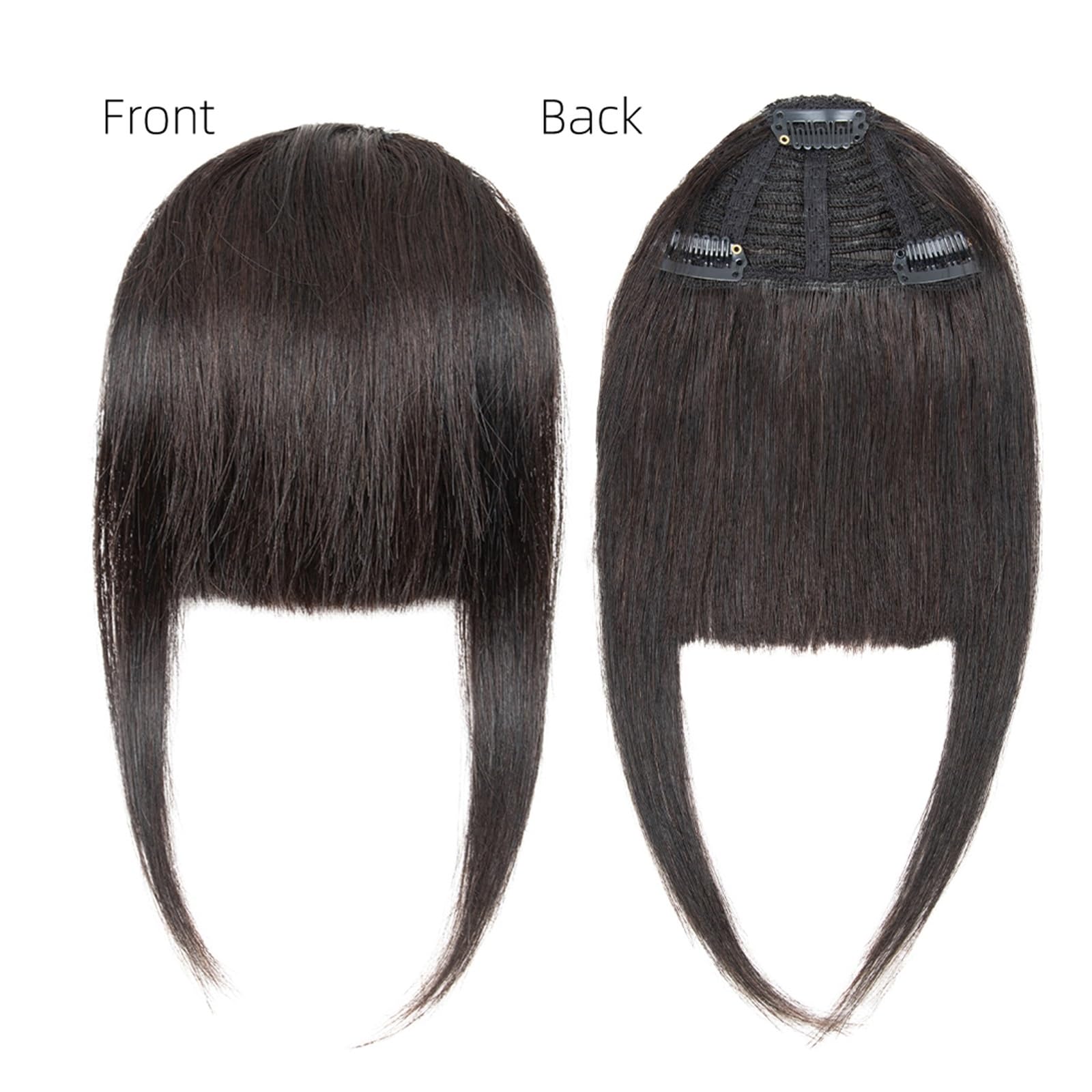 Clip in Pony Echthaar-Pony, 3 Clips in Schwarz, stumpf geschnittenes Fransen-Haarteil, natürliches Schwarz-Blond-Bang, 20,3 cm Clip-in-Haarverlängerungen, Braun Pony Haare(#27)