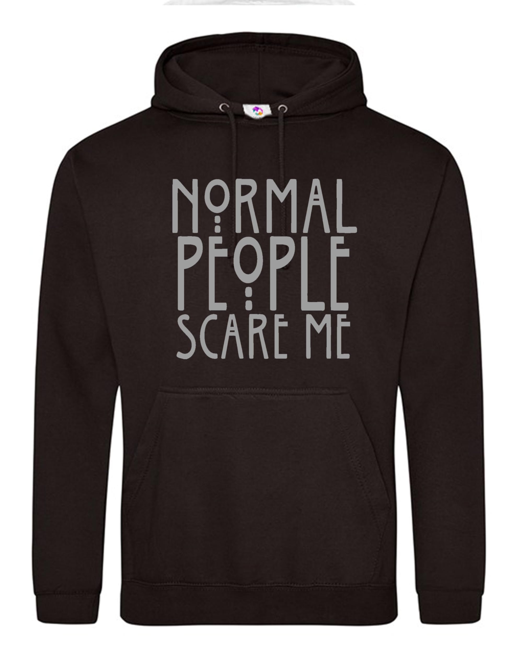 Moonbow Unisex Black Funny Normal People Scare Me Hoodie For Men & Women– Trendy Gothic Pullover Sweatshirt –Soft Fleece – Aesthetic Grunge Streetwear, Comfortable & Warm, Gift For Alternative Fashion Lovers