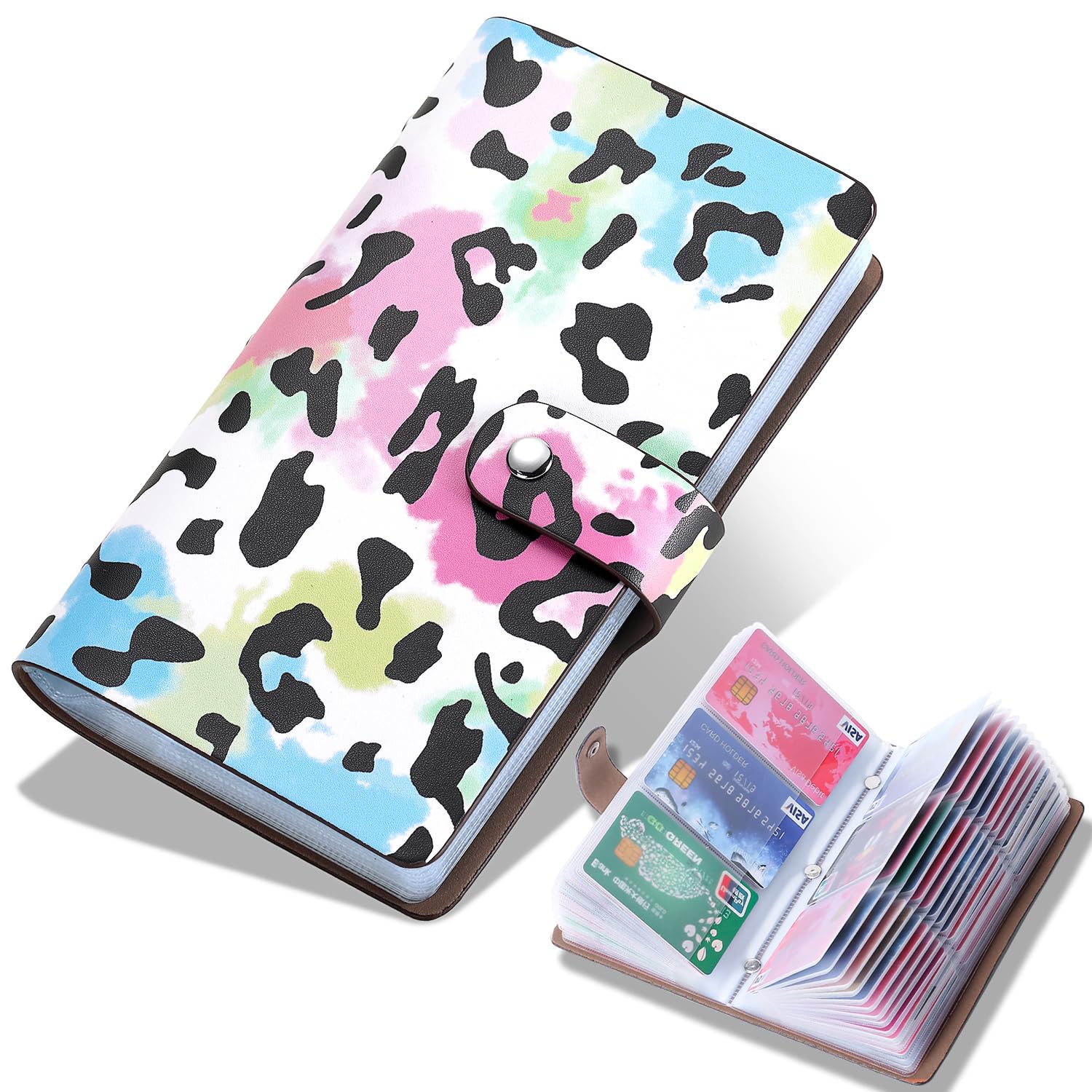 RFID Credit Card organizer, Business Card holder with 96 Card Slots, Gift Card Case for Managing Your Different Cards and Important Documents to Prevent Loss or Damage (Leopard Print)
