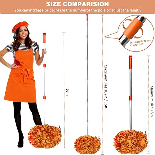 Miniatura 3 de Plumero de pared de alto alcance de 20 pies  Mopa de pared de microfibra de felpilla con poste empalmable de 3 a 14 pies  Limpiador de pared para