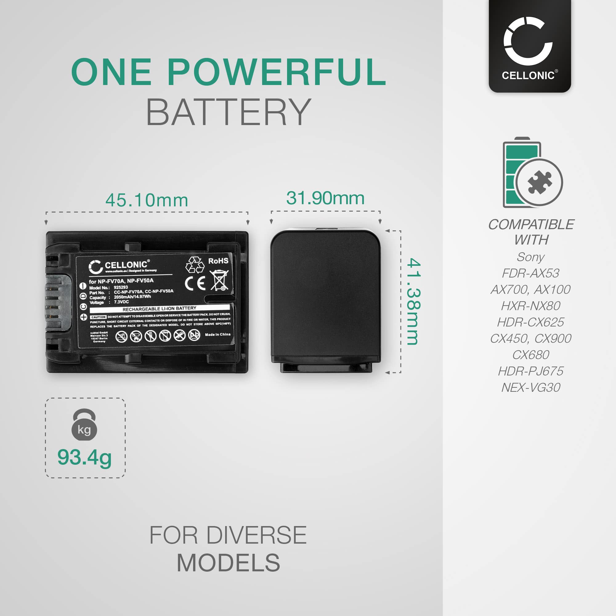 CELLONIC, Battery For Camera Compatible With Sony AX53 4K HANDYCAM FDR
