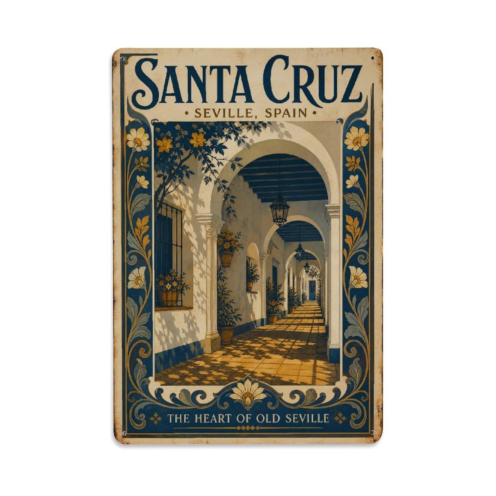 Metal Tin Sign Vintage Travel Santa Cruz Spain