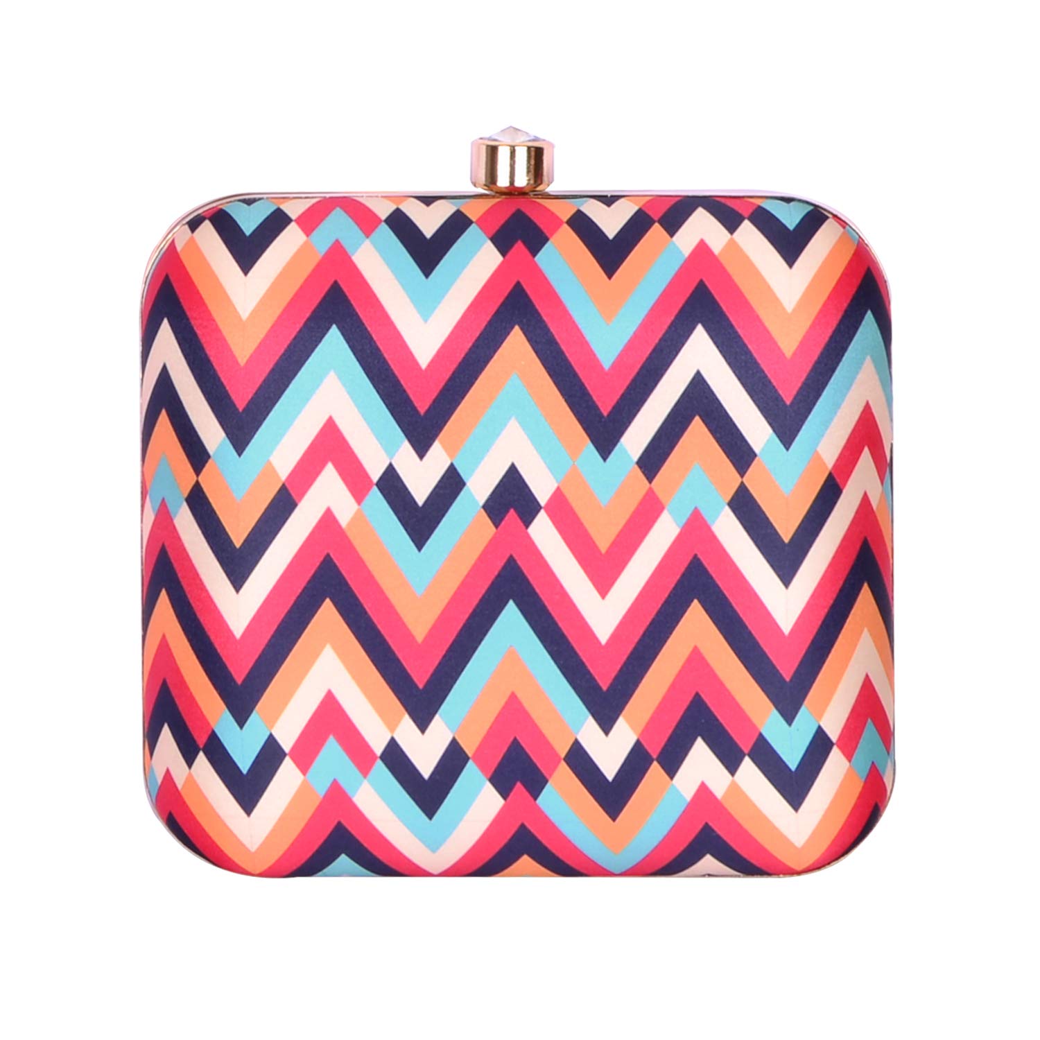 Artklim Quirky Multicolor Printed Statement Box Clutch with Detachable Strap Chain - Fashion Sling Bag for Occasions & Festivals - Gift for Women