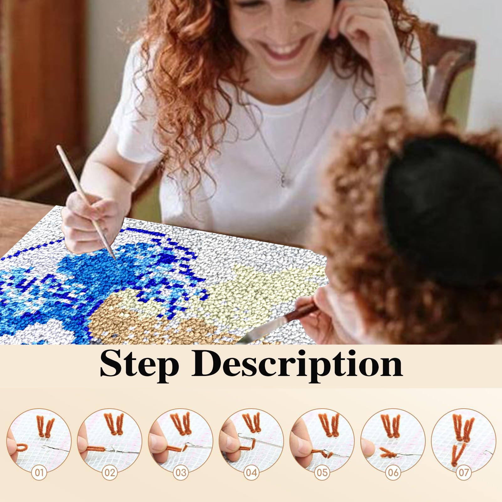 Kit Gancio di Chiusura Tappeto, Kit da Ricamo Tappeto Fai da Te Fare, Tappeto per Uncinetto Latch Hook Rug Kit per Adulti, Kit per Fabbricare Tappeti a Punto Croce, per Decorazione Casa 61 x 87 cm