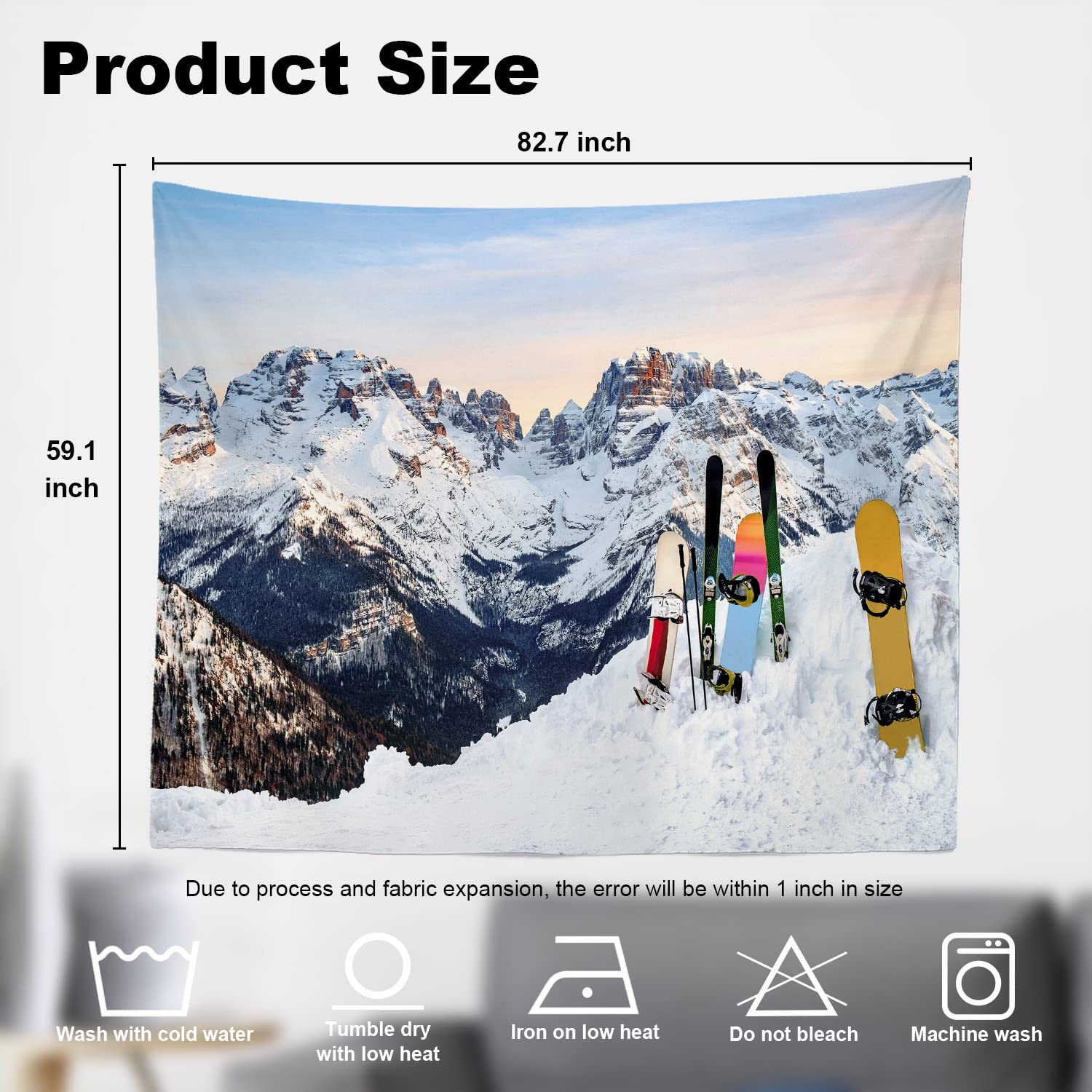 Shrahala Snow Tapestry, Three Snowboards Ski Standing Snow Slope Mountains Wall Hanging Large Tapestry Psychedelic Tapestry Decorations Bedroom Living Room Dorm(59.1 x 82.7 Inches, Snow Mountain)