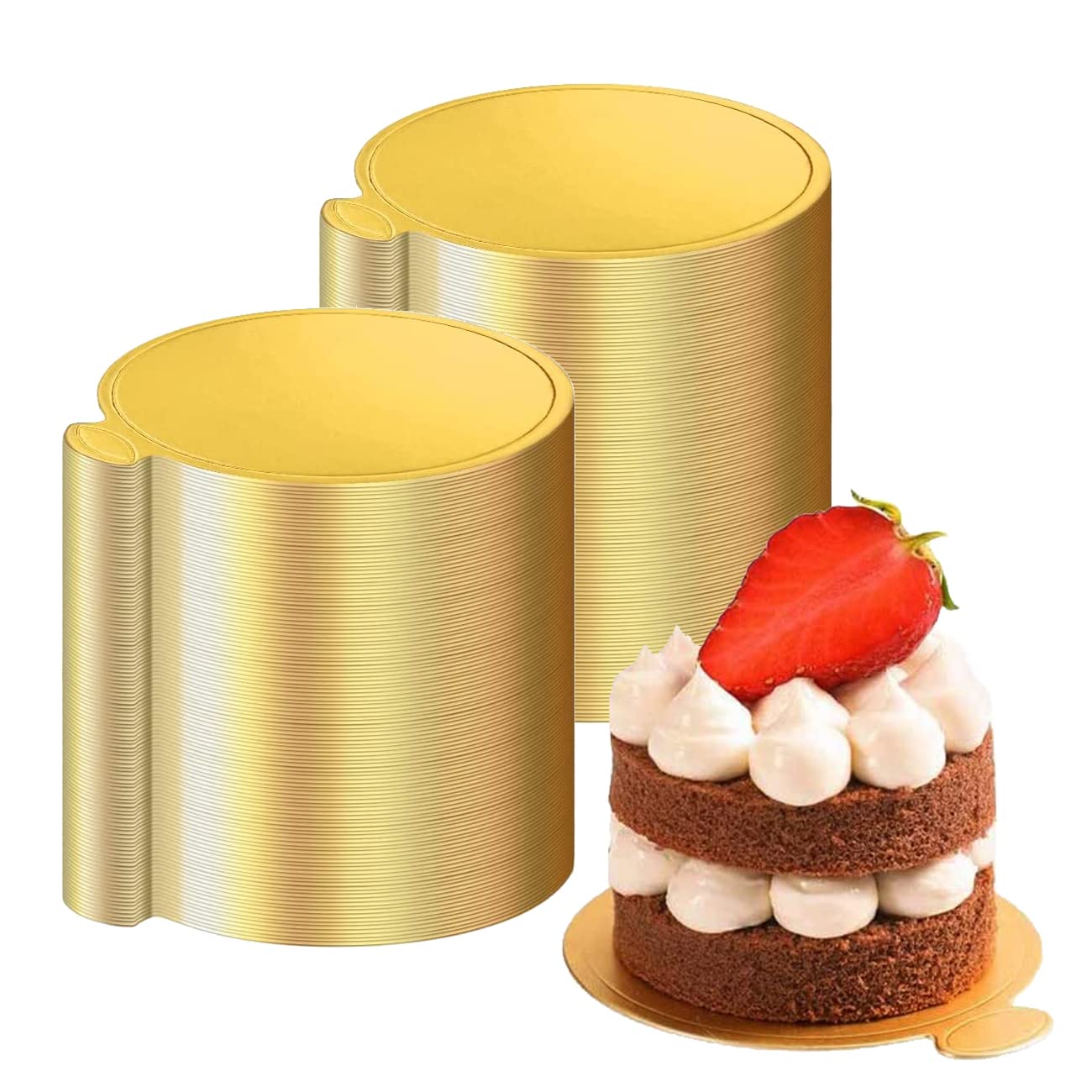 TOMVAES 200 Pcs Round Golden Cardboard,8cm Round Mini Cake Boards,Mousse Cake Base,Cake Paper Board,Circle Patries Cardboard, Cupcake Base Display,Dessert Board