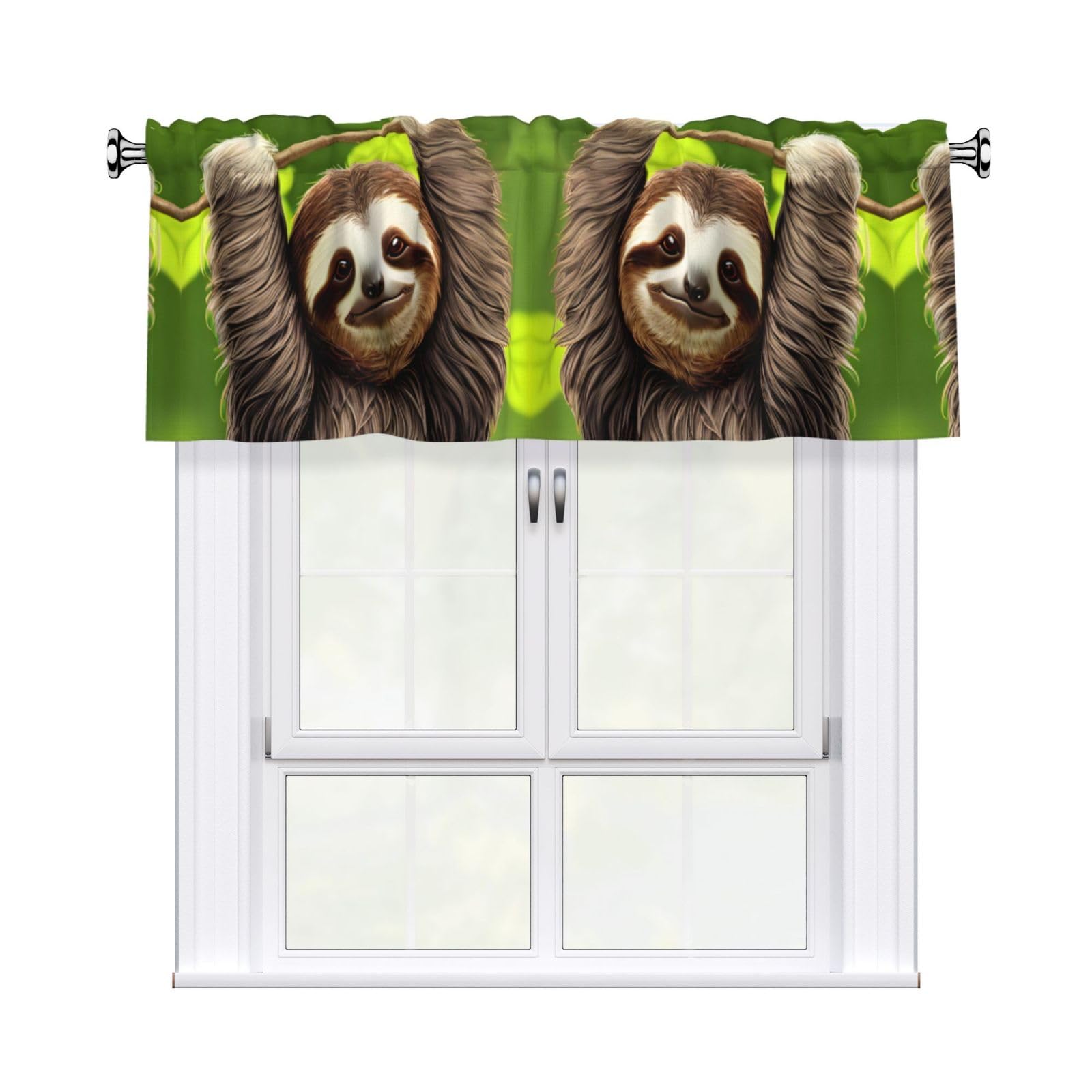 YYHHAOFA Cute Sloth Prints Durable Kitchen Window Layer – 54x18 Inch 100% Polyester Valance with Precision Construction