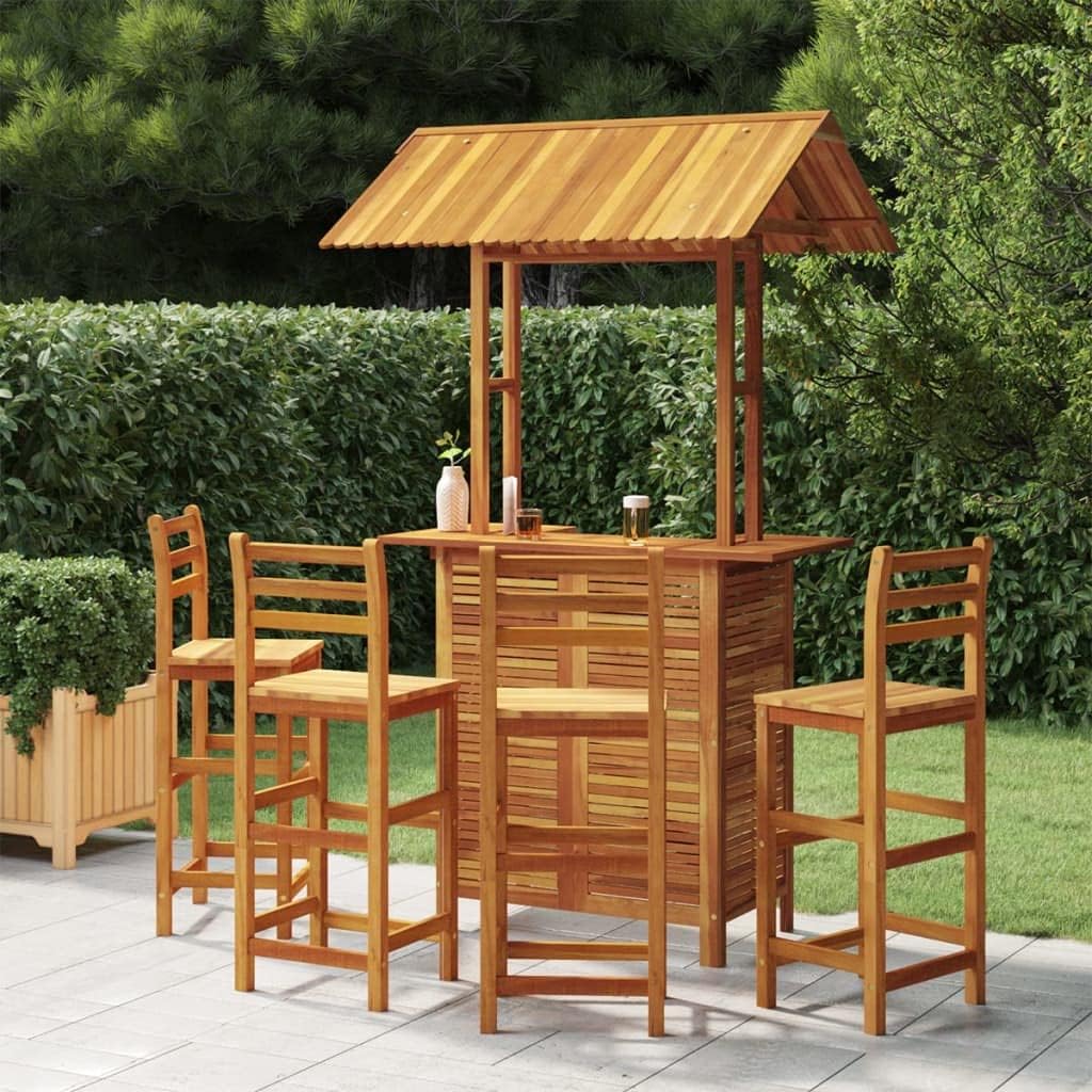 NLIFE 5 Piece Patio Bar Set,Solid Wood Acacia Patio Bar
