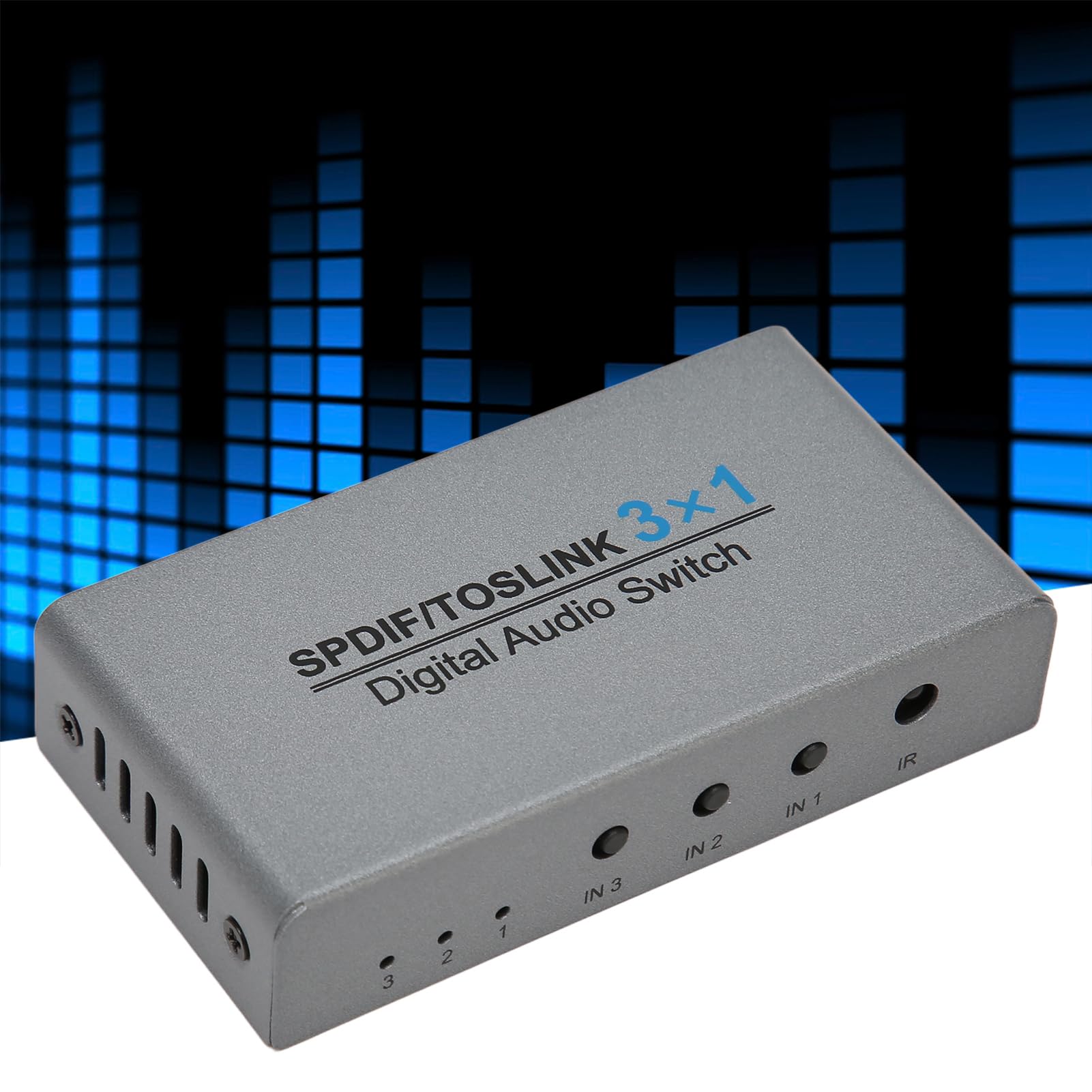 Digitaler Optischer Audio-Umschalter 3x1, 3 Ports SPDIF Toslink Switch Box mit Fernbedienung, Unterstützt AC3/HDCD/THX/PCM, für TV, PC, für PS5, für PS4, für PS3, für