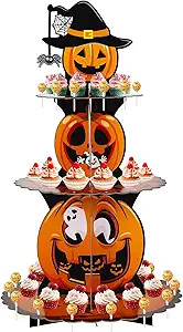 Halloween Cupcake Stand ，3 Tier Cardboard Pumpkin Cupcake Tower，With small hole design Dessert Candy DisplayTower ，Halloween Party Supplies，Halloween cake decorations ，baby shower decorations