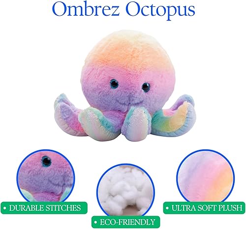 Miniatura 6 de The Petting Zoo Peluche de pulpo, animales del océano Ombrez, juguete de peluche de pulpo de zoólogo arcoíris de 10 pulgadas