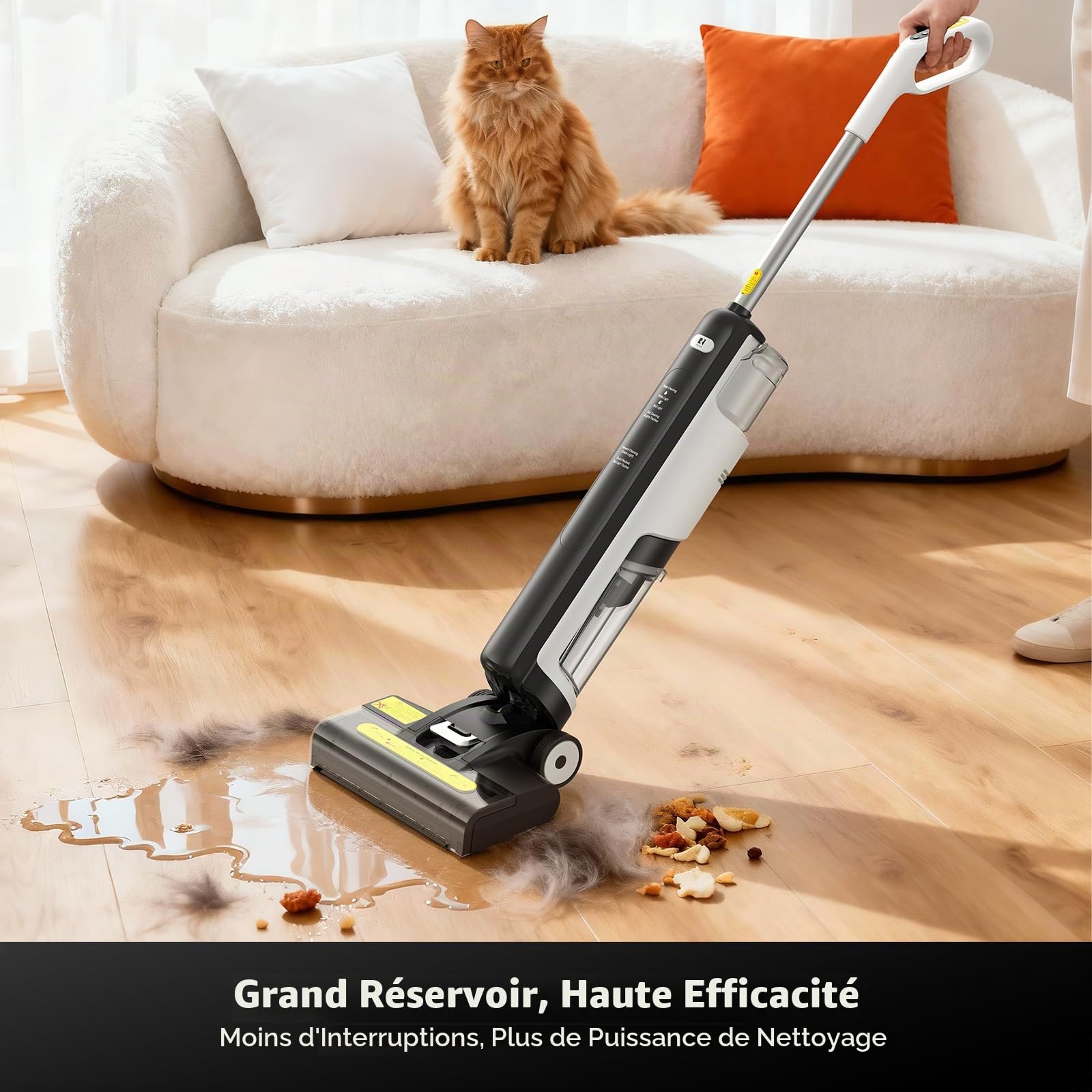 W12SE Aspirateur Laveur Sans Fil, 12000 Pa Puissance d'Aspiration, Lavage et Aspiration, Design Anti-Enchevêtrement, Désinfection par Électrolyse, 45 Minutes d'Autonomie, Réservoir Double 1,15L
