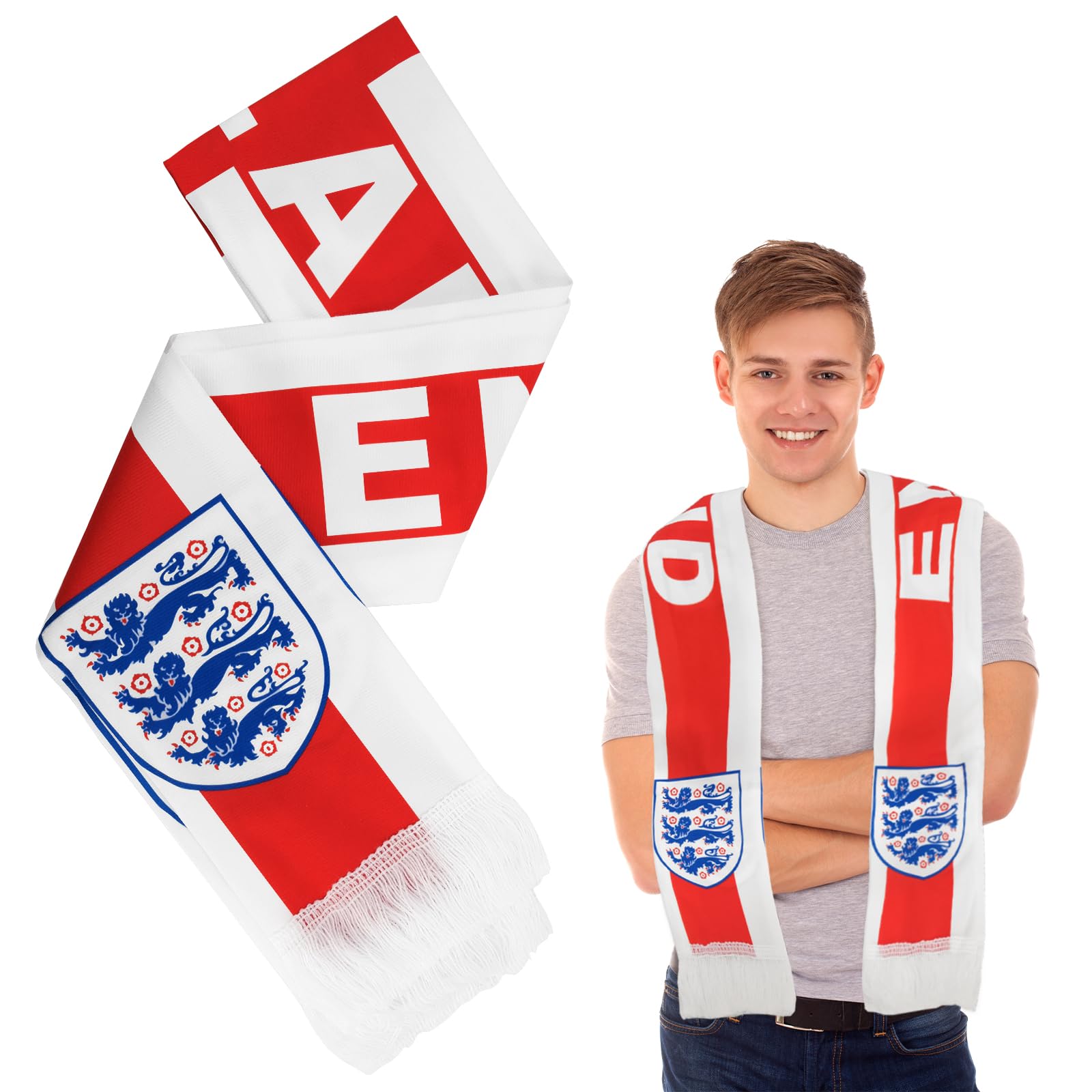 Guzeelu 2 Pack England Football Fan Scarf, World Cup Theme Supporter Scarves, Red And White Design, Gift Option For Football Fans, 14 x 140 cm
