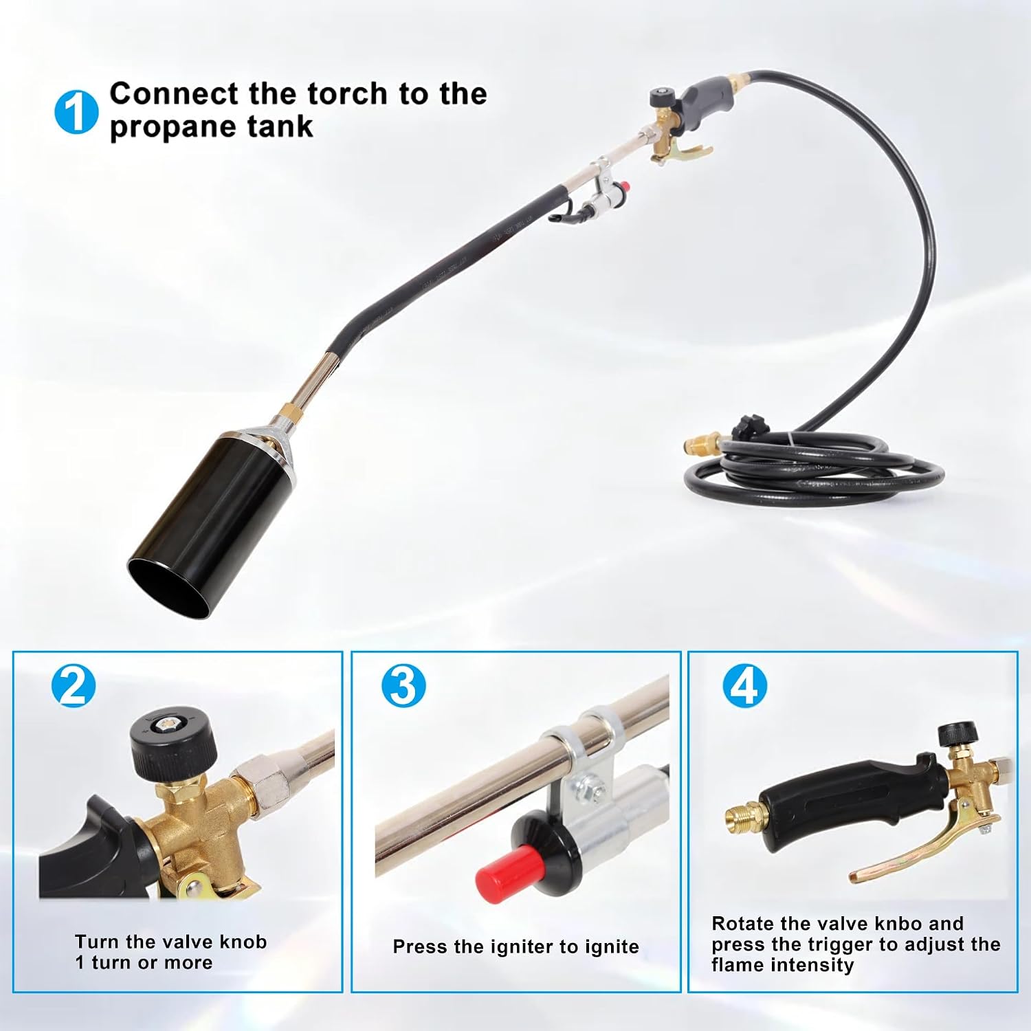 Propane Torch Weed Burner – High Output Flame Torch with 10FT Hose, Heavy Duty Blow Torch for Garden, BBQ, Roofing & Snow Thawing – Chemical-Free Flame Weeder with Built-in Igniter