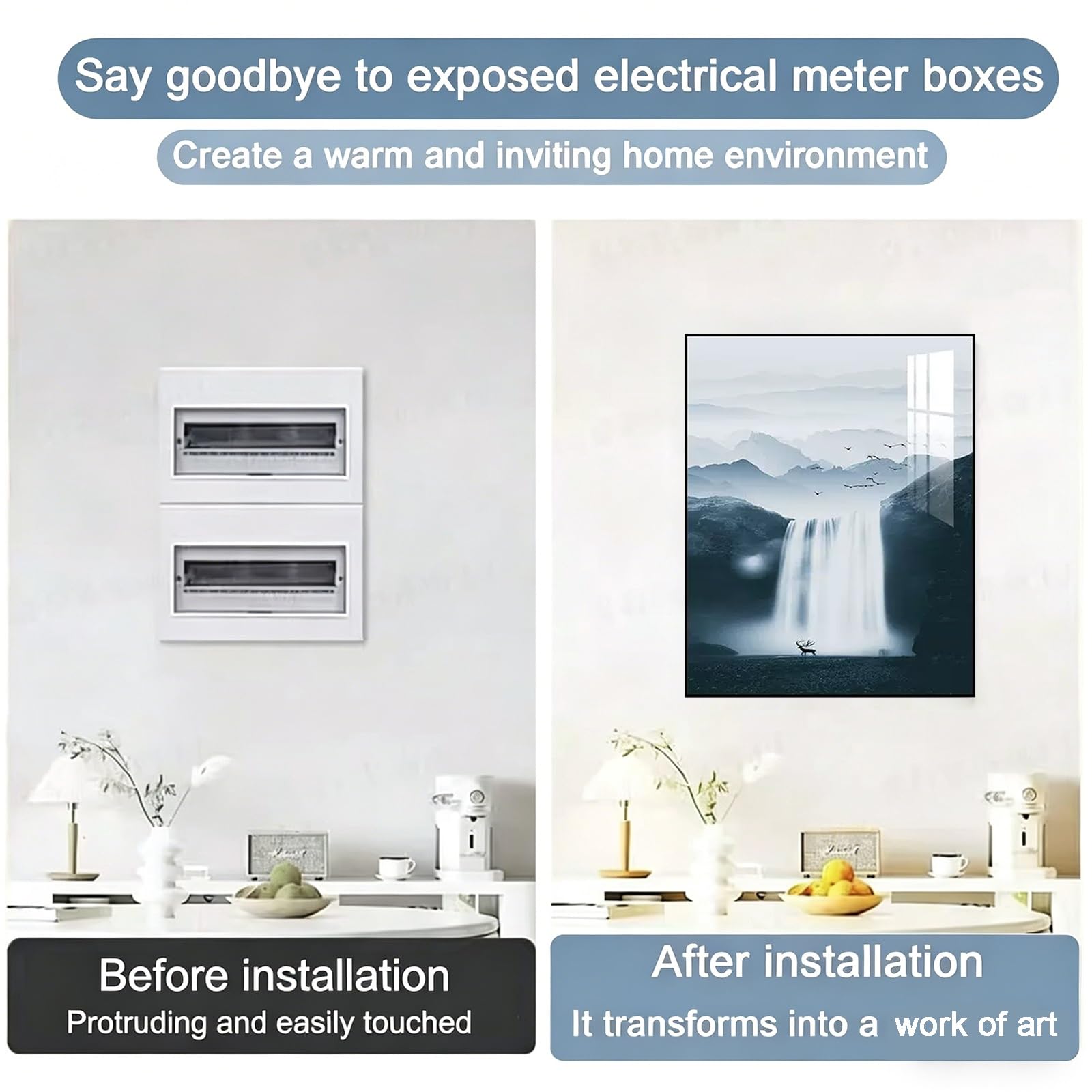 Copertura Quadro Elettrico Decorativa, Nascondi Contatore Quadri, Copri Scatola Fusibili e Contatore Elettrico Verticale con Stili Vari(D,40X50CM/15.7x19.6in)
