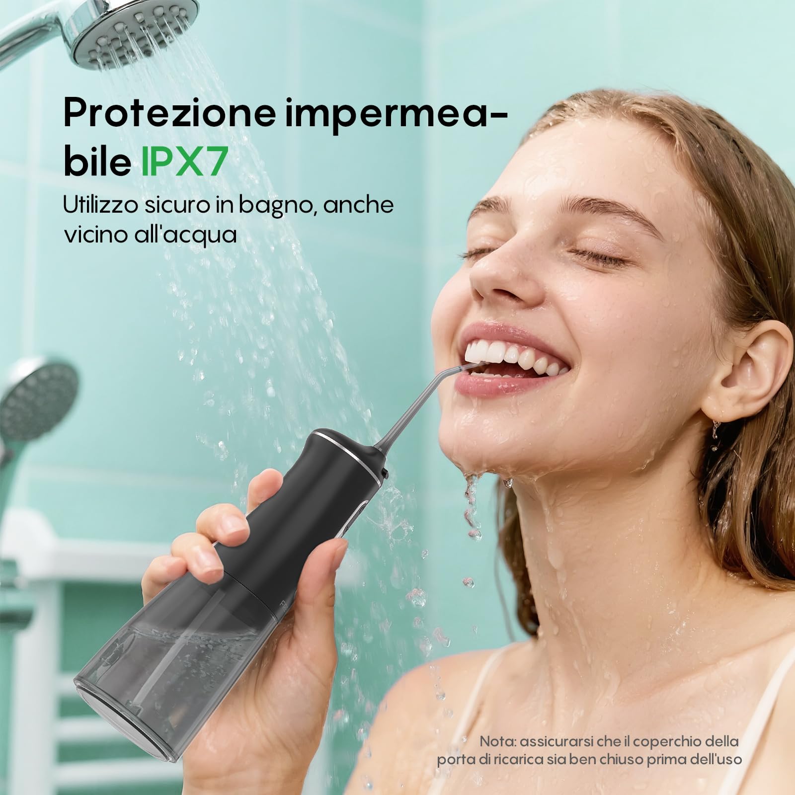 FRESKO Idropulsore Dentale Portatile, 300ML Irrigatore Orale con 4 Modalità 45-105PSI, Batteria 2600mAh, Impermeabile IPX7, 5 Punte per Apparecchi e Impianti
