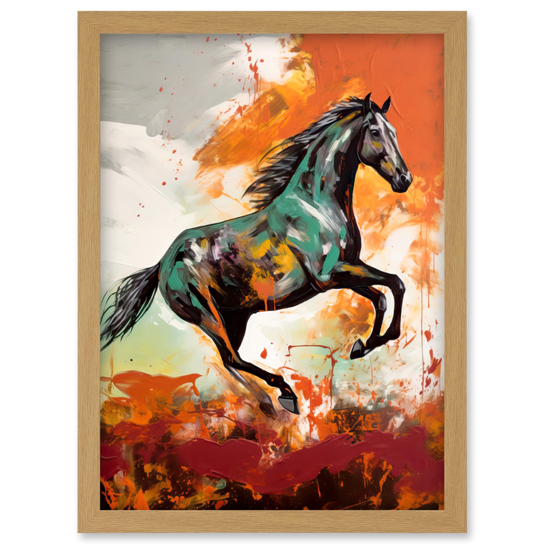 Artery8 Wild Horse Galloping Across a Barren Landscape Artwork Framed Wall Art Print A4