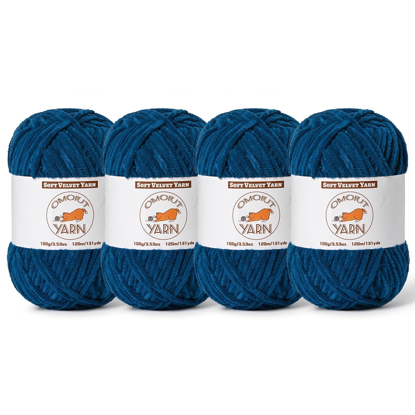 4 Pack Denim Blue Fluffy Velvet Yarn for Crocheting, Chunky Chenille Baby Blanket Yarn for Crochet, Soft Fuzzy Puzzle Yarn for Knitting, (100g/3.53oz