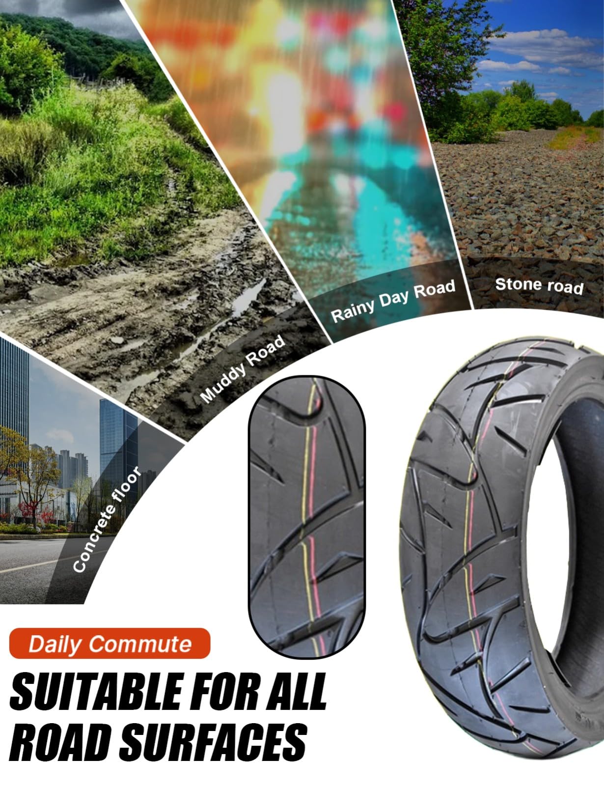 Neumático tubeless 130/70-12 para scooter, 56P 6 P.R., llanta de 12", capacidad de carga: 224 kg