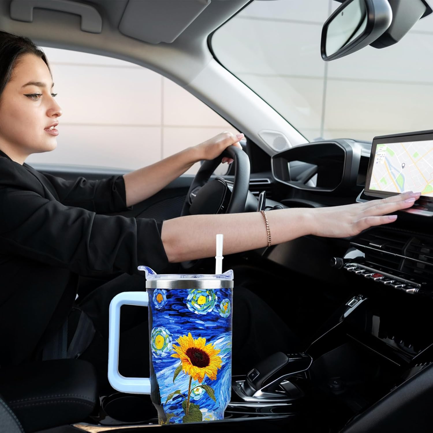 Sunflower Tumbler 40 oz Tumbler with Handle and Straw Lid Leak Proof - Birthday Gifts for Women Travel Coffee Mug Insulated for Hot Cold Ice - Sunflower Gifts for Women Mom Christmas - Image 5