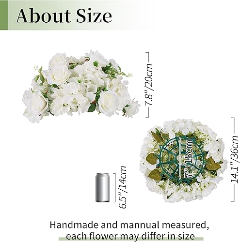 Miniatura 5 de BLOSMON Bolas de flores artificiales, centros de mesa de boda, 6 piezas de 14.2 pulgadas, flores falsas color burdeos, rosas de hortensias, piezas