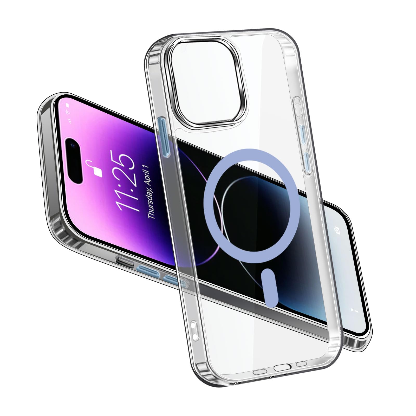 peipeizi For iPhone 14 Pro ケース 用 MagSafe対応 超強磁力 クリア ワイヤレス充電 耐衝撃 アイフォン14プロ 用の スマホケース いphone14 Pro 用 携帯カバー 米軍MIL規格取得 ストラップホール付き 耐黄変(ブルー)