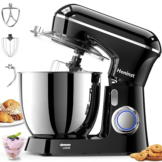 Stand Mixer, 6.5QT 10-Speed Tilt-Head Electric Stand Mixer, 3-In-1 Kitchen Mixer with Bowl, Dough Hook, Whisk and Beater, Food Mixer for Baking, Cake and Most Home Cooks, Black