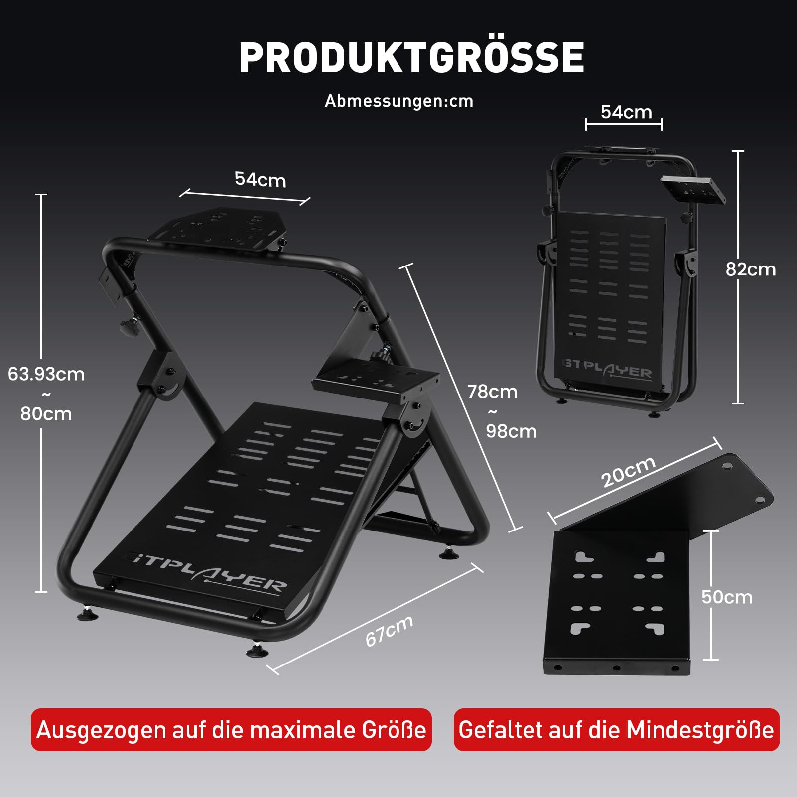 GTPLAYER Lenkradständer Sim Racing Steering Wheel Stand G920 G29 G25 G27 G923 T300RS, höhen- und winkelverstellbar mit Schalthebelhalterung
