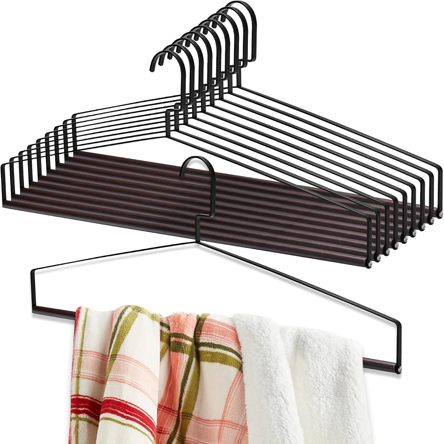 22" Bedspread Drapery Blanket Tablecloth Hangers, Dry Cleaner Hangers, Made of Solid Beech Wood and Metal, 10pcs Heavy Duty Hanger for Blankets, Table Cloths and Closet Storage