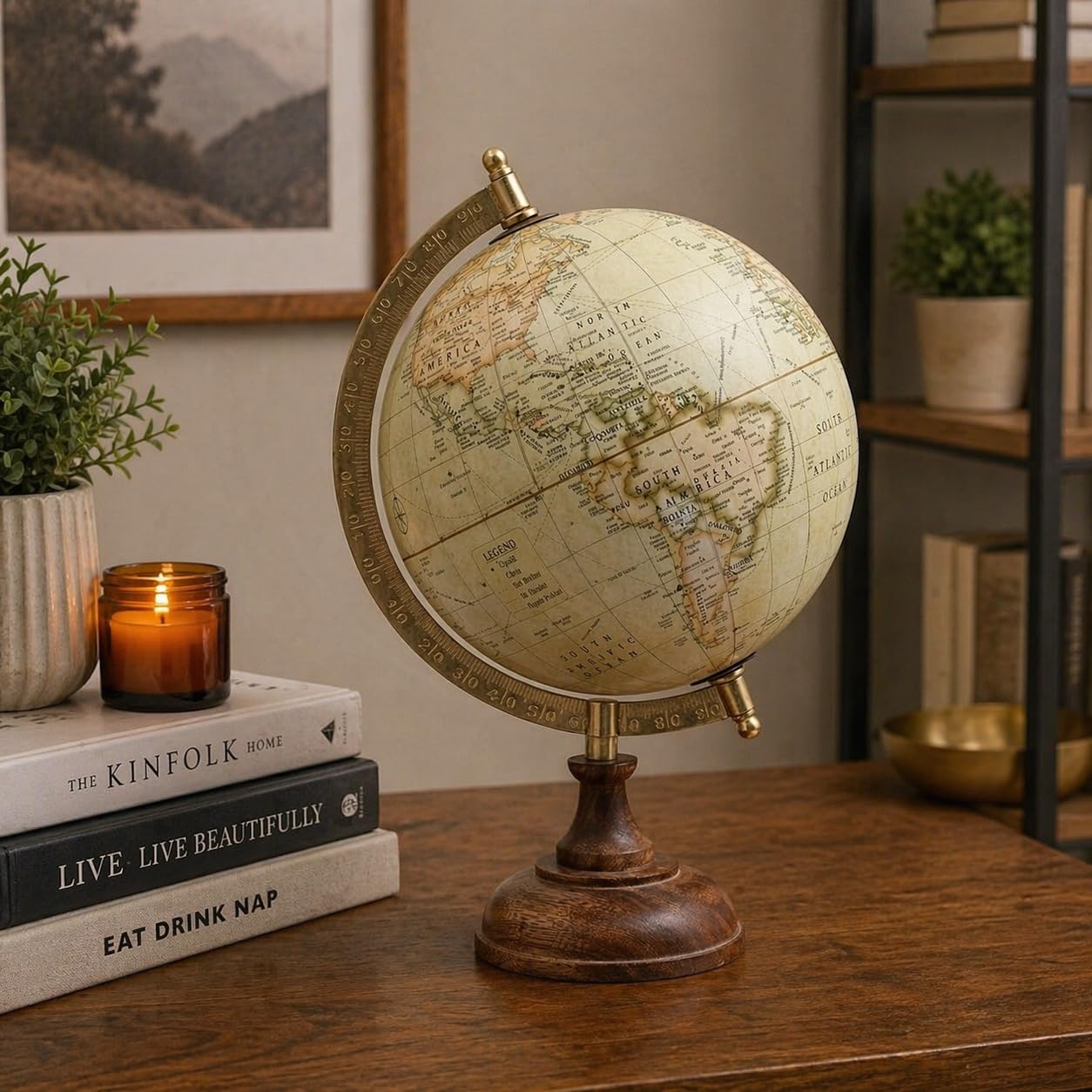 Antique World Globe with Wooden Base – Vintage Style Mini Rotating Desk Globe for Home & Office Décor – Educational Geographic Globes for Students & Kids-image-28