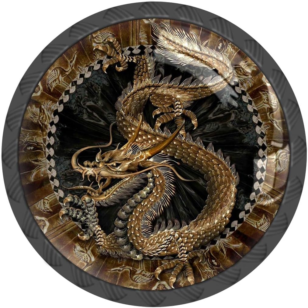 4 Pack Cabinet Knobs Taditional Golden Dragon Drawer Pulls Crystal Glass Round Knobs Handles for Dressers Drawer Bathroom Kitchen Cupboards Wardrobes Hardware Furniture Knobs