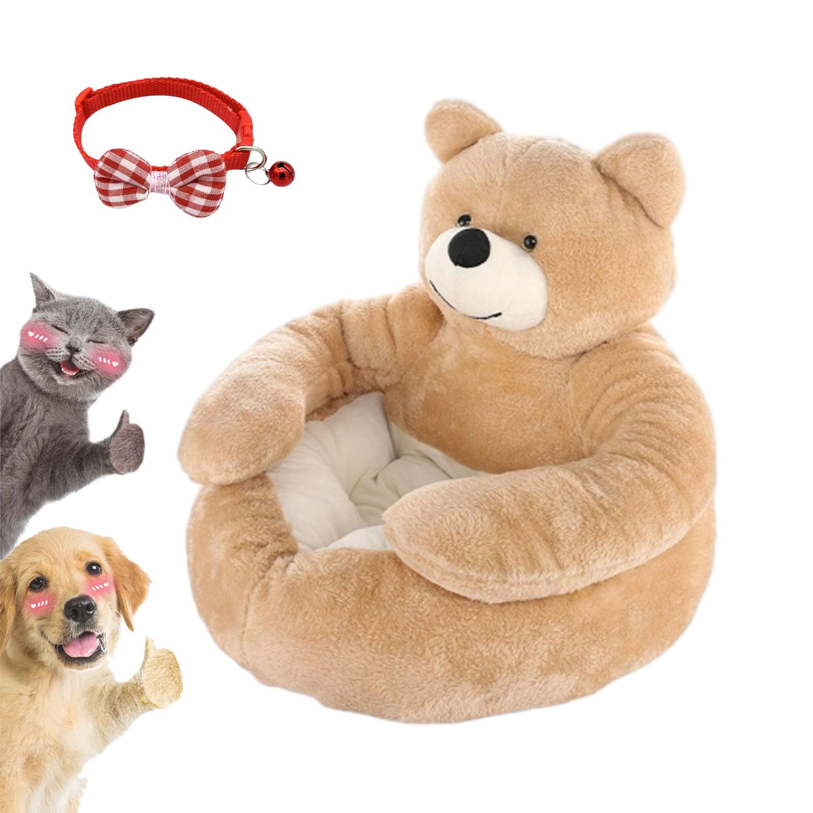 Teddy Bear Dog Bed, Soft Plush Warm Non-slip Cuddle Bear Pet Bed, Bear Shaped Dog Bed, Cute Teddy Bear Dogs Bed with Arms, Washable Cute Pets Sofa, Winter Plush Cushion Pets Supplies (Khaki, M)