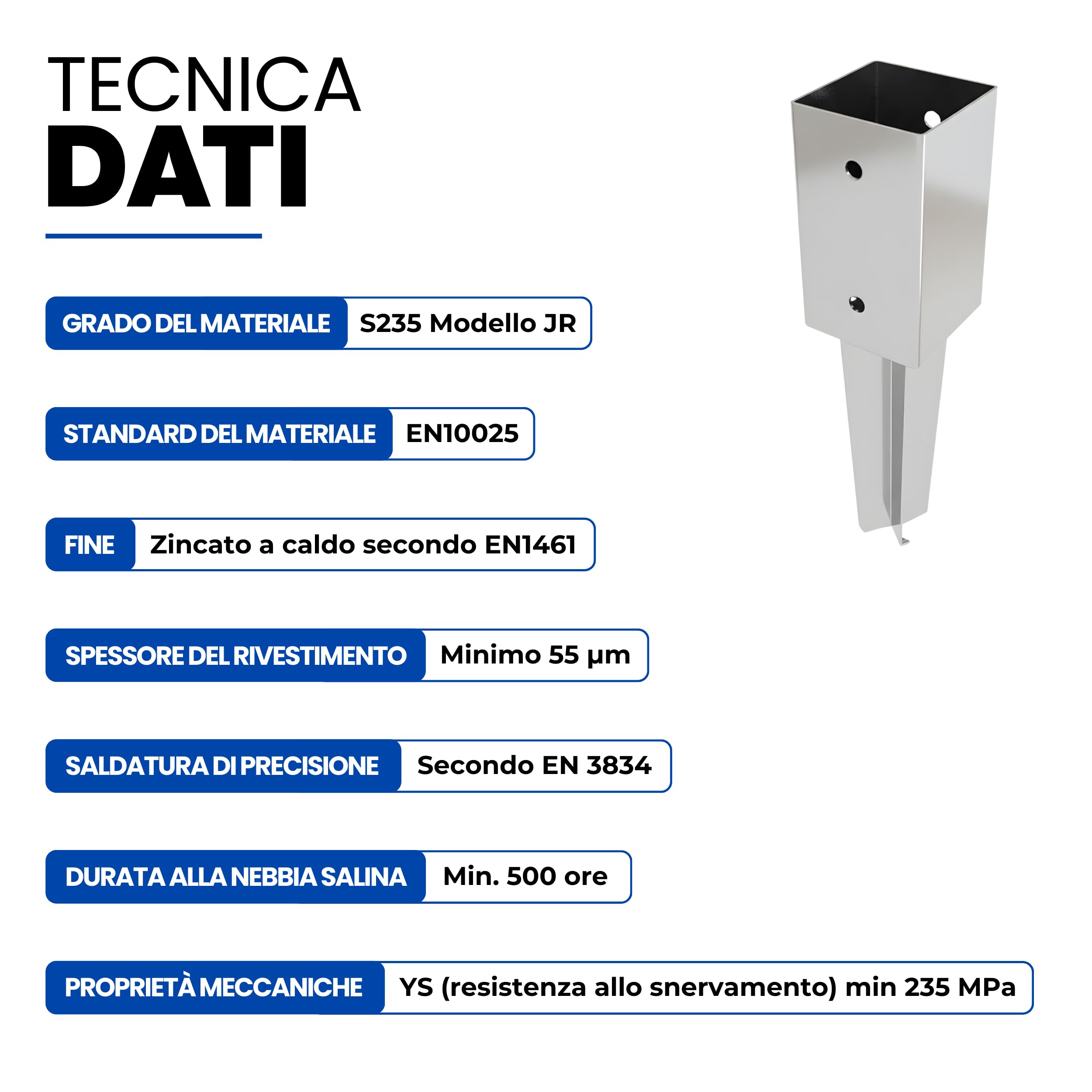 GeZu Impex Supporto per Palo 81 x 81 mm Set di 4 | Zincato a Caldo Ancoraggio per Recinzione con Punta da Cemento Supporto a Punta per Palo con Aletta Corta