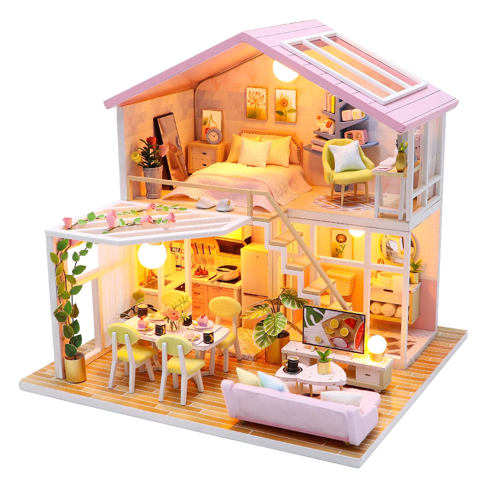 Dollhouse Miniature DIY House Kit, Creative Wood Dollhouse Kit, Decorative Room with Furniture, Handmade Crafts Romantic Artwork for Decoration