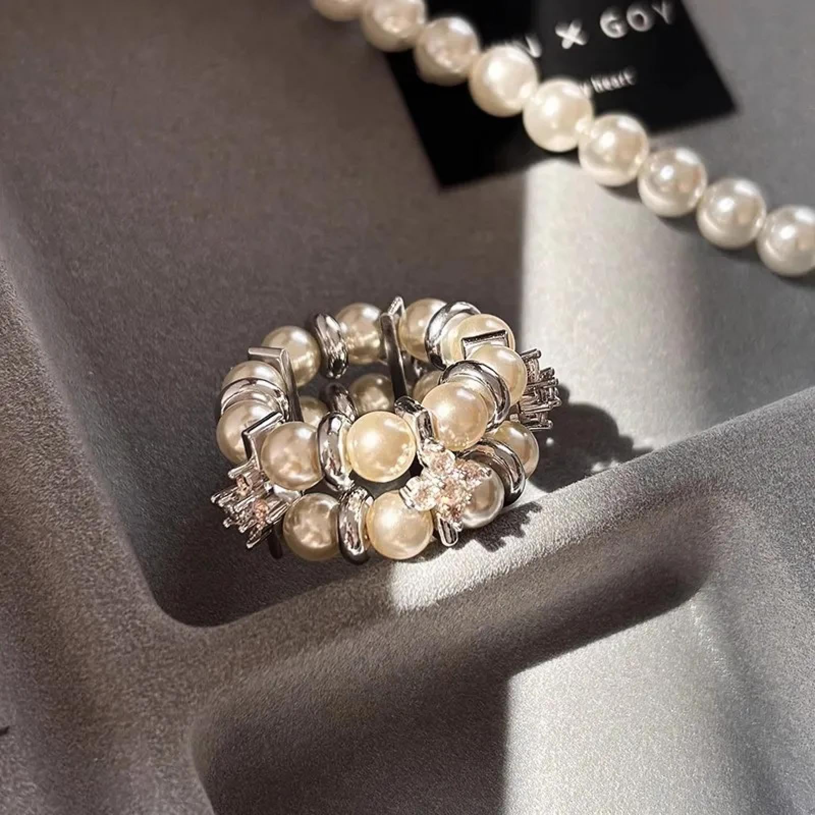 Ring Ringe Damen Bijouterie Herren Vintage Doppellagiger Perlenring Für Damenmode Nischendesign Exquisite Elastizität Verstellbares Schmuckzubehör