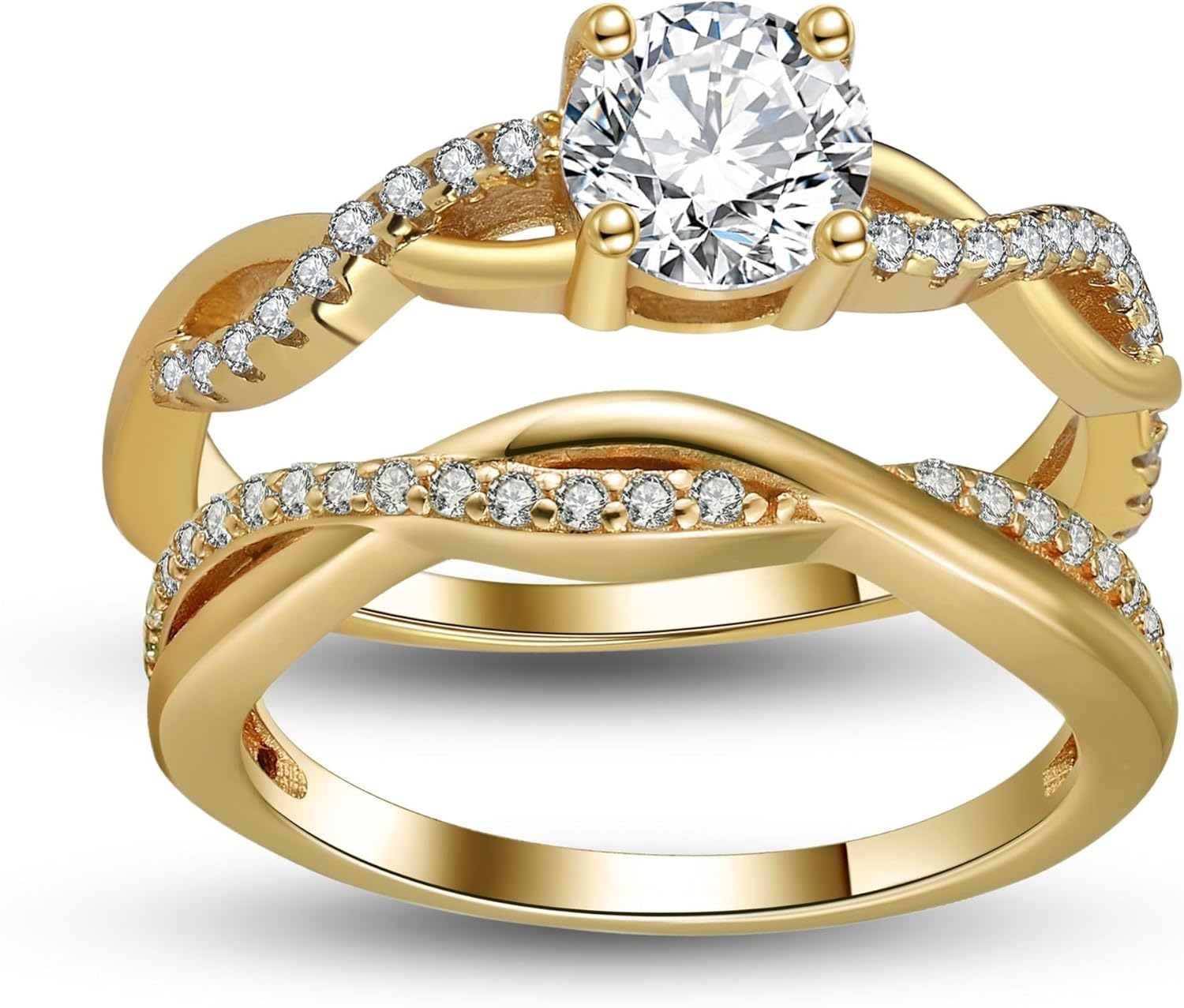 Queena Wedding Ring Set for Women by Ginger Lyne | Cubic Zirconia Sterling Silver Solitaire Engagement Ring and Matching Wedding Band Set for Ladies |Travel Decoy Jewelry or Promise for Her