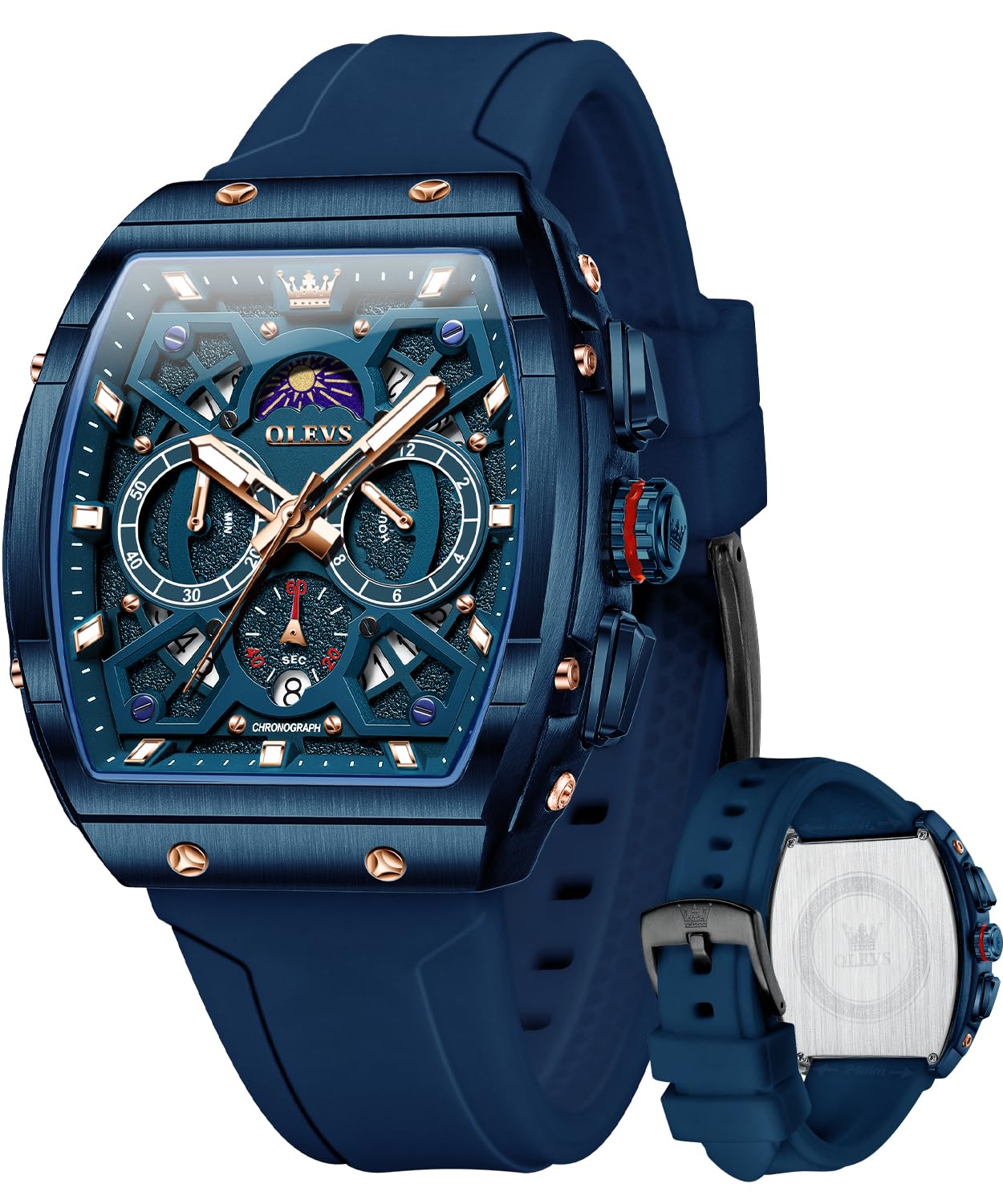 Mens Watches Chronograph Luxury Dress Moon Phase Two Tone Stainless Steel Waterproof Luminous Business Calendar Wrist Watch