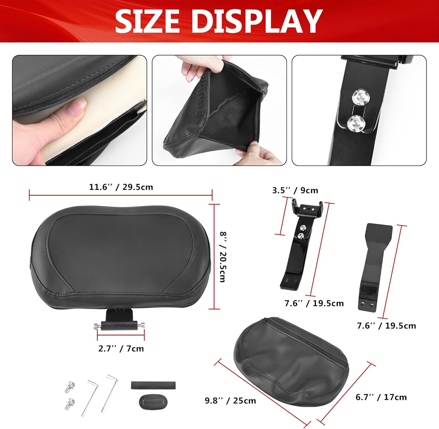 Adjustable Padded Driver Backrest Front Rider Back Rest w/Storage Pouch for Can Am Spyder RT RT-S RT Limited 2010-2019 Accessories