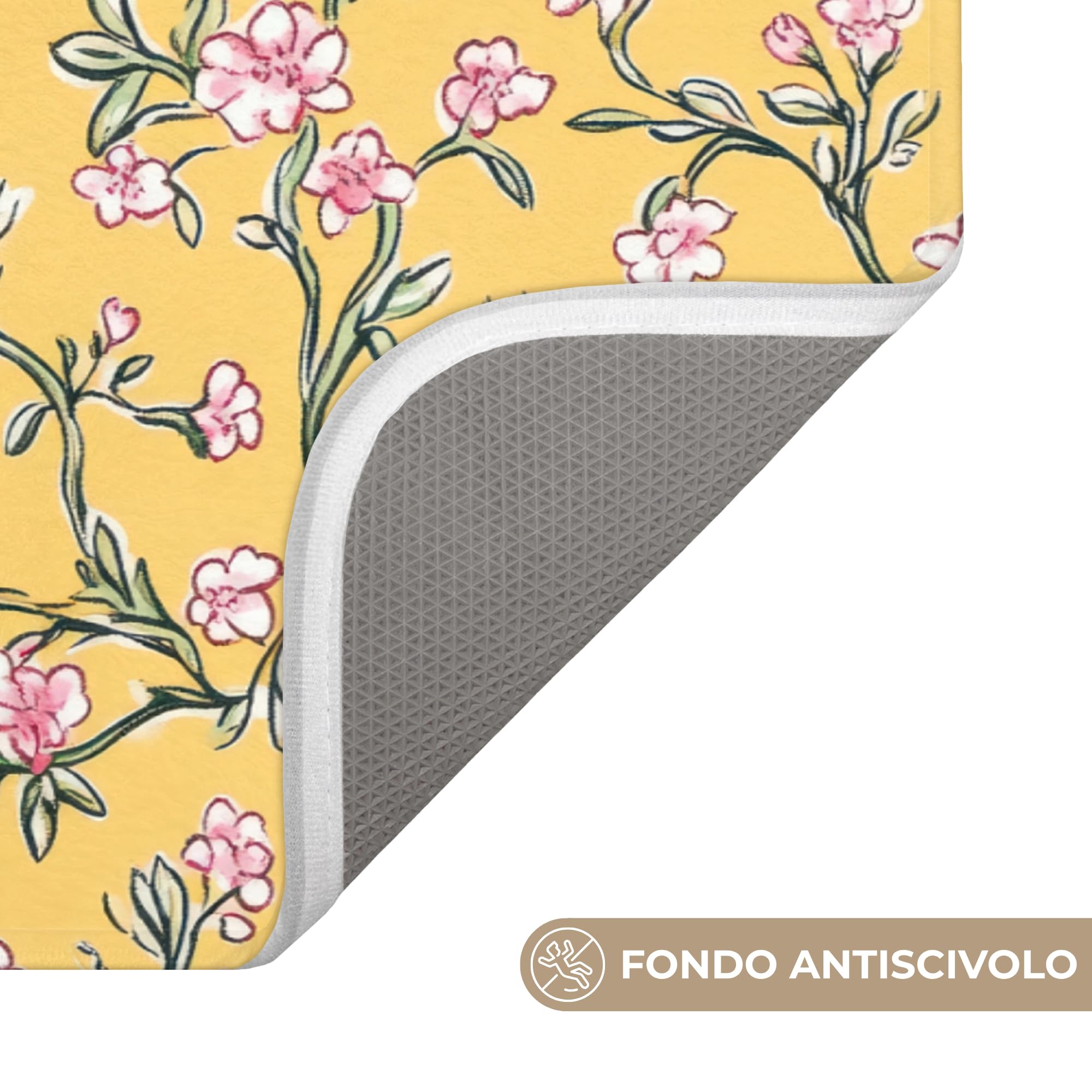 Tappeti Bagno Rettangolare 90x60 cm Tappetino Doccia Assorbente Bath Mat Decorazioni Memory Foam Tappeto Lavabile Moderni Fiori - Motivo - Giallo