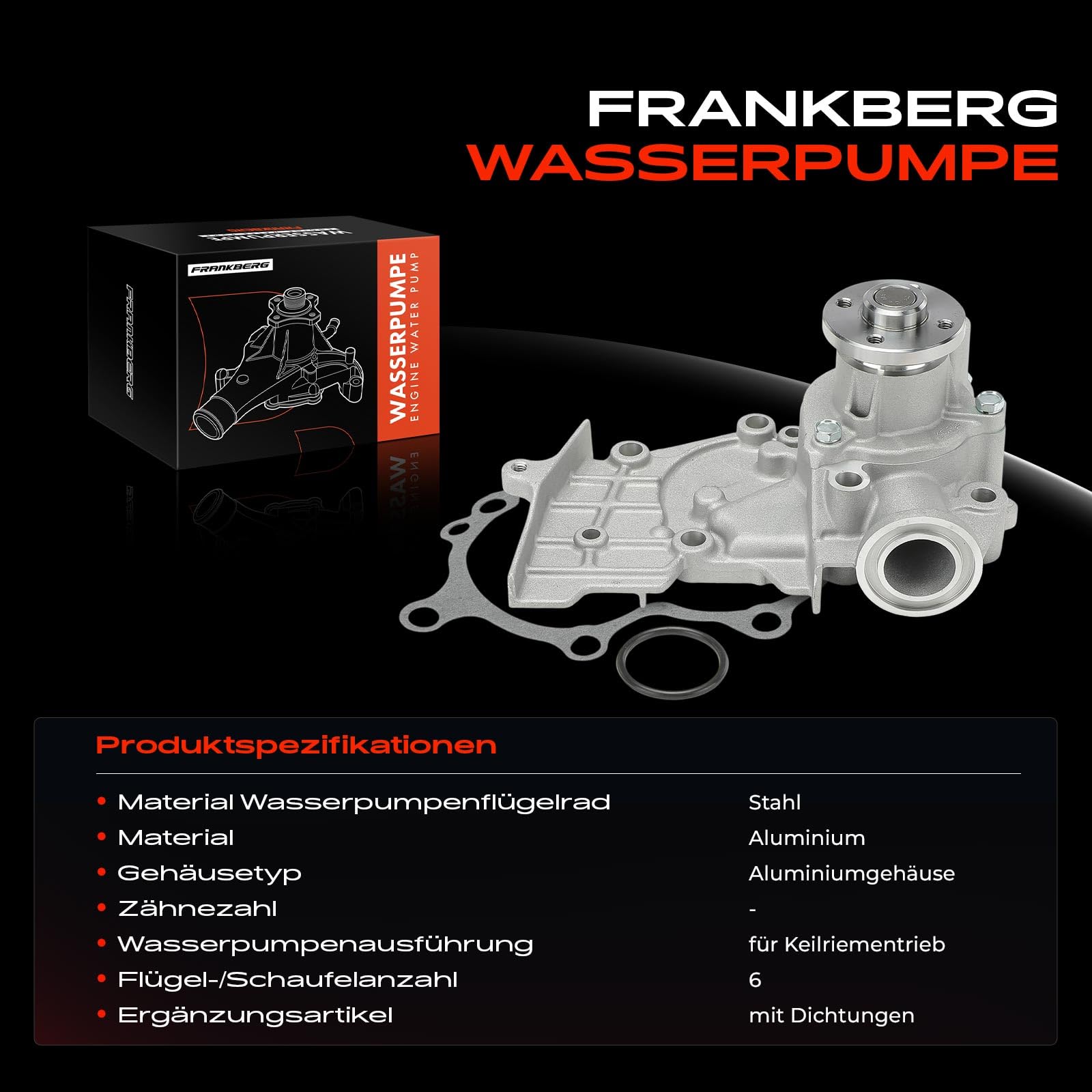 Frankberg Bomba de agua/bomba de refrigerante con junta 1610097245 | Compatible con: S.i.r.i.o.n M1, Gran Move G3, YRV M2, Autobús Extol S22 S23, Mover L9, Trevis, Cuore VI L250 L251 L260