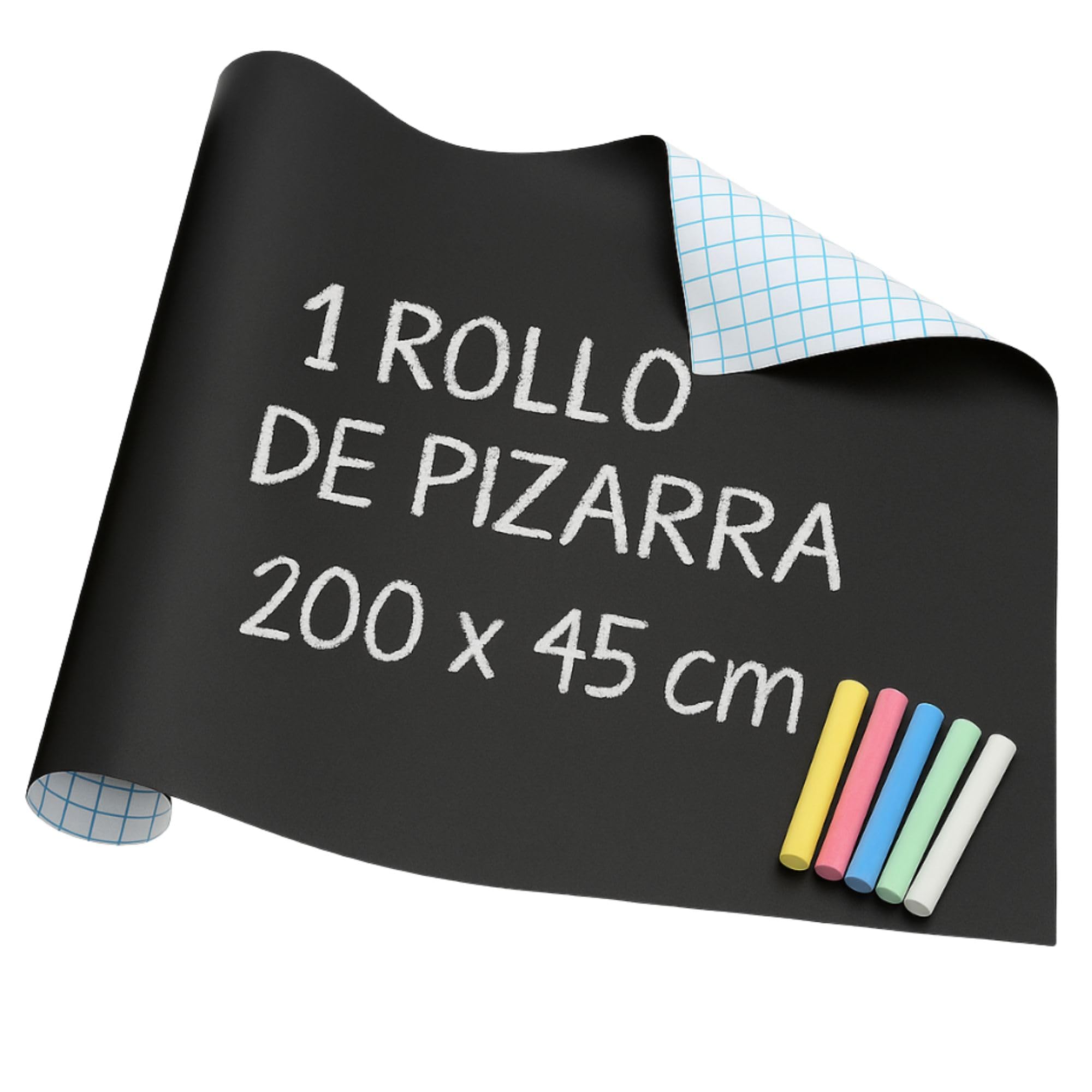 Pizarra pared, infantil - vinilo adhesivo negro, 200x45 cm con colores – Pizarra cocina - Quadro negro autocolante – Ideal creatividad niños sin ensuciar (1)