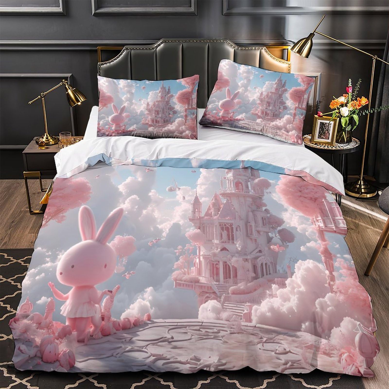 Parure de lit douce pour peaux sensibles avec housse 3D hypoallergénique Rose Castle 135x200