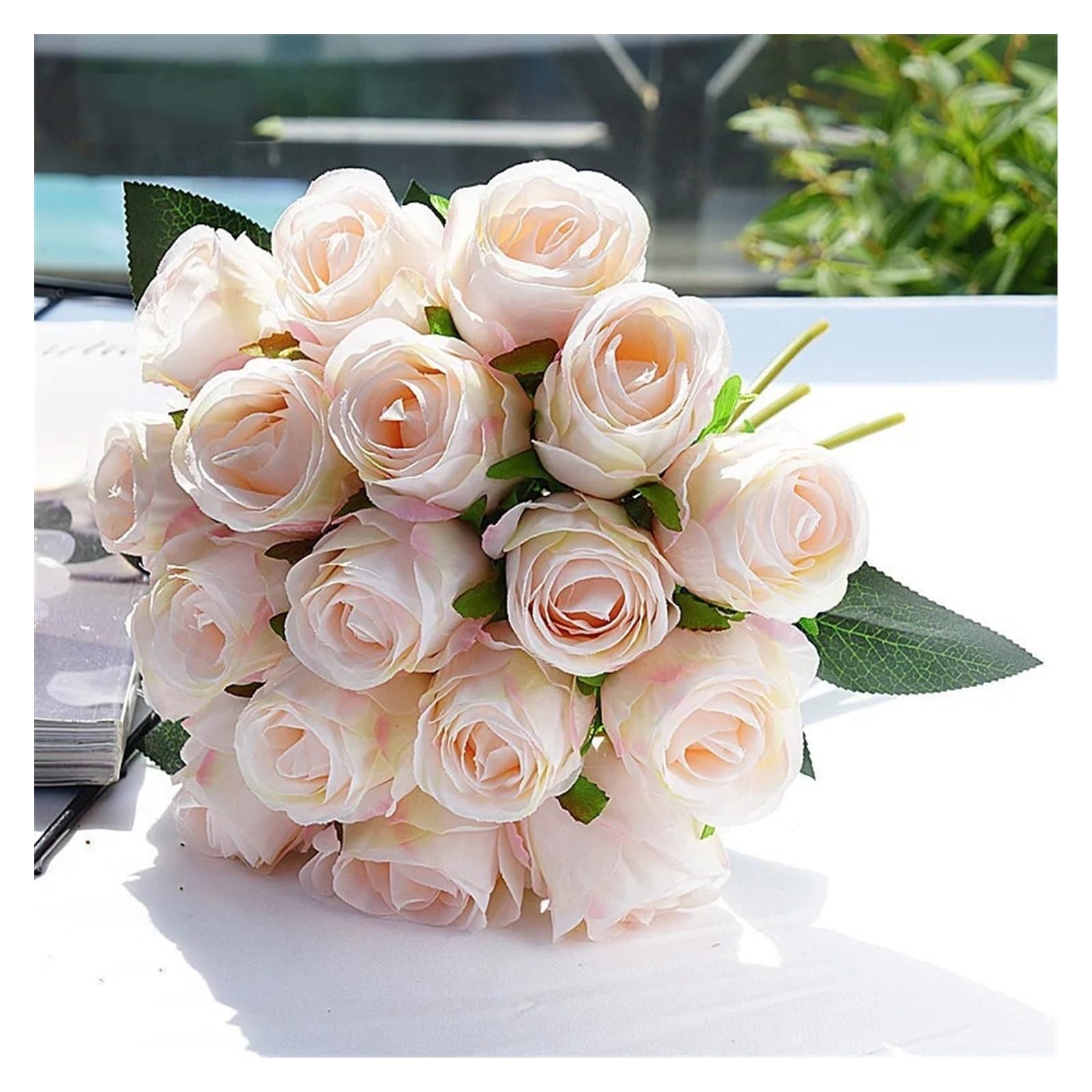 Bouquet de roses artificielles haut de gamme 18 têtes en soie pour mariée