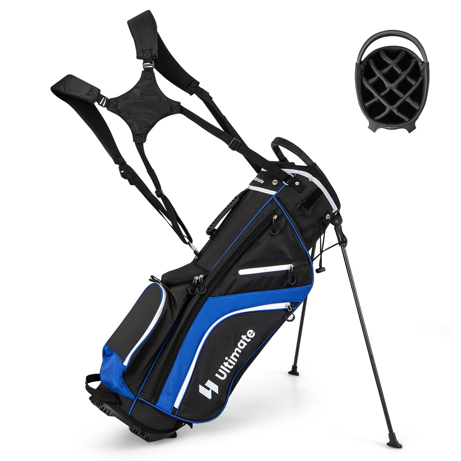 ULTIMATE 14-Way Golf Stand Bag, Portable Golf Bag w/ 6 Pockets,Cooler Bag & Waterproof Valuable Pocket, Rain Hood, Ergonomic Dual Strap System &