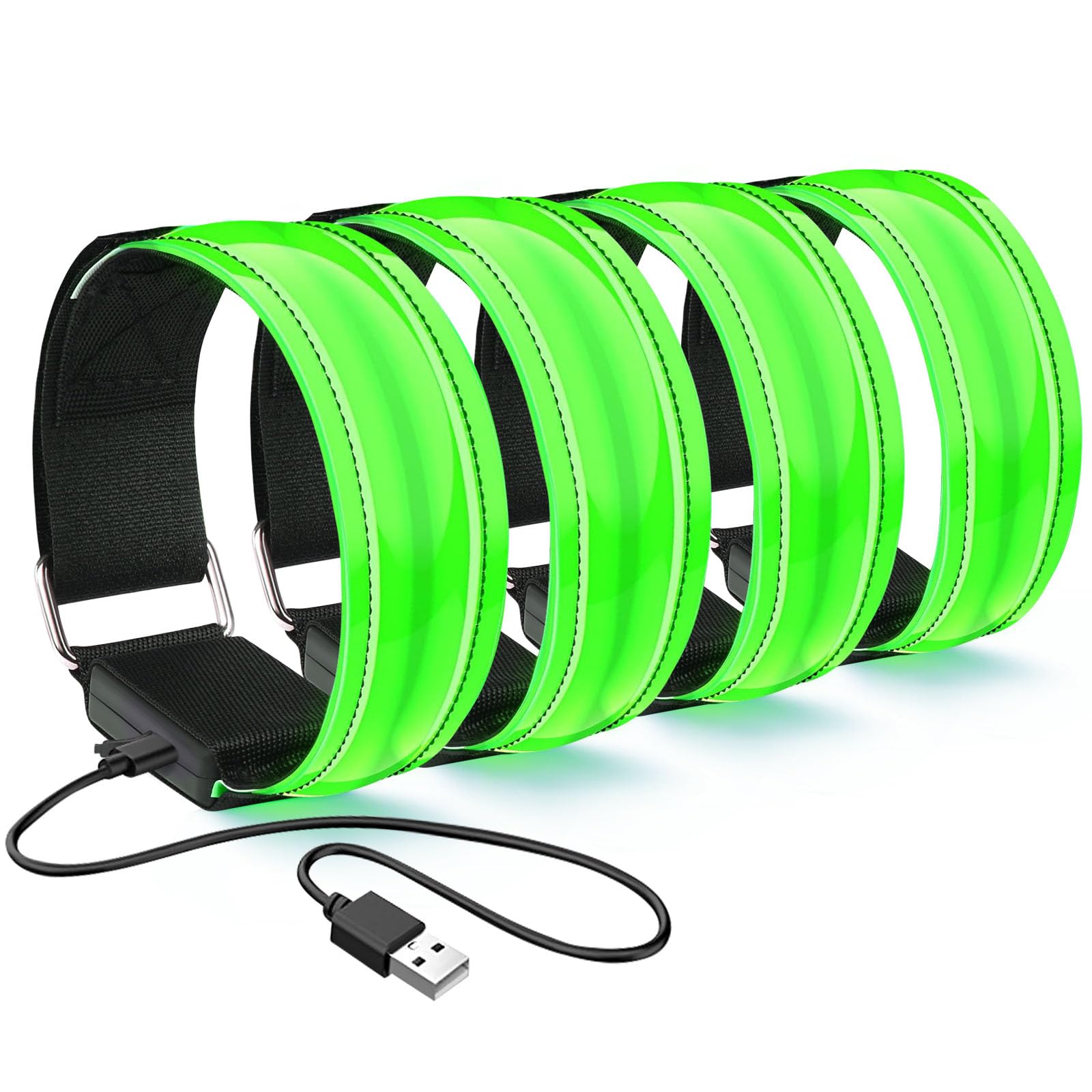 flintronic Rechargeable LED Armband 4 Packs Flashing Reflective Running Lights Safety Sport Armband USB Rechargeable Unisex for Night Running, Jogging, Outdoor Sports, Climing（Green） — image 1