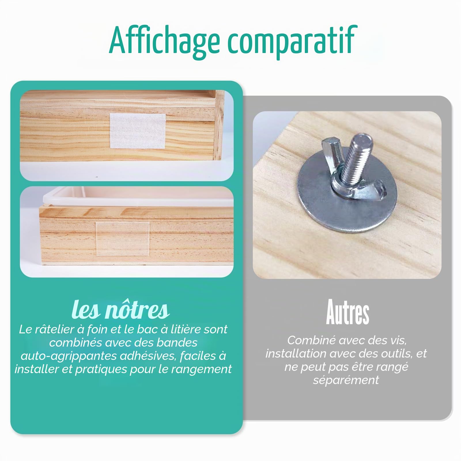 Râtelier à foin 2 en 1 en bois pour hamster avec distributeur automatique et bac à litière
