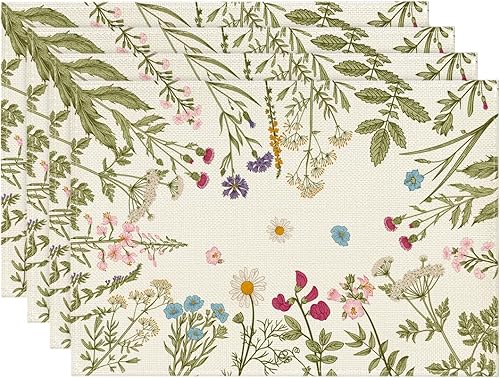 Artoid Mode Juego de 4 manteles individuales de primavera de 12 x 18 pulgadas para decoración de fiestas, cocina, comedor